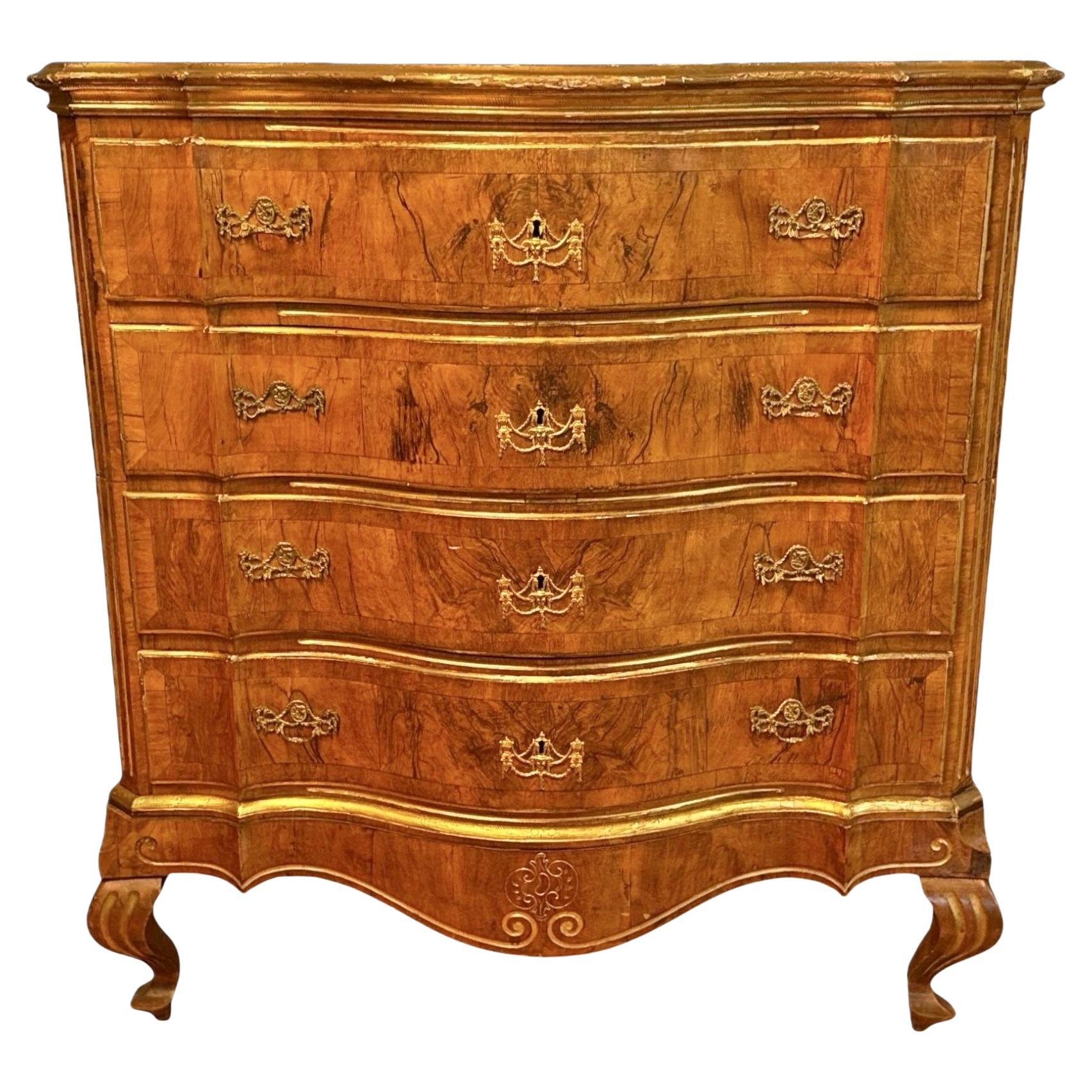 18th Century Burl Walnut Four Drawer Commode For Sale