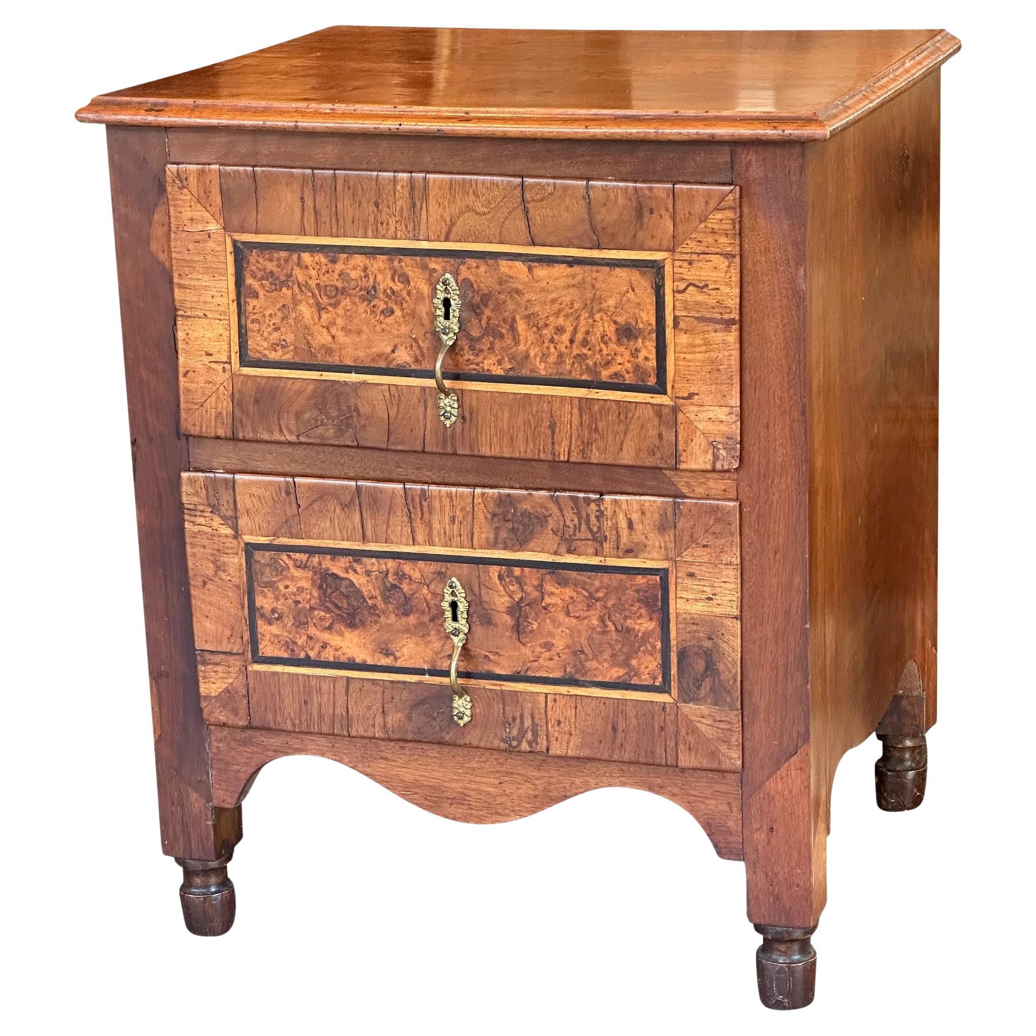 18th Century Burl Walnut Two Drawer Commode For Sale