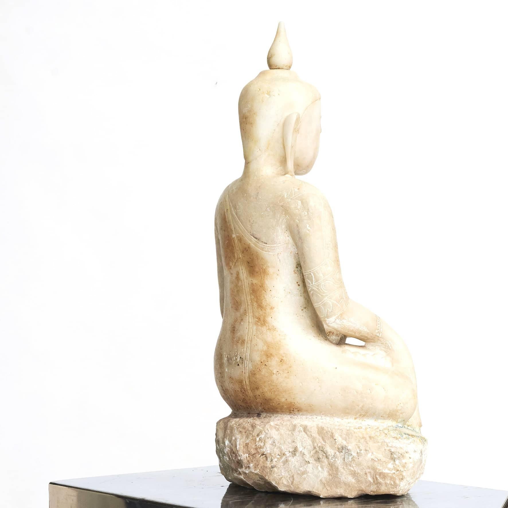 Hand-Carved 18th Century Burmese Alabaster Stone Buddha