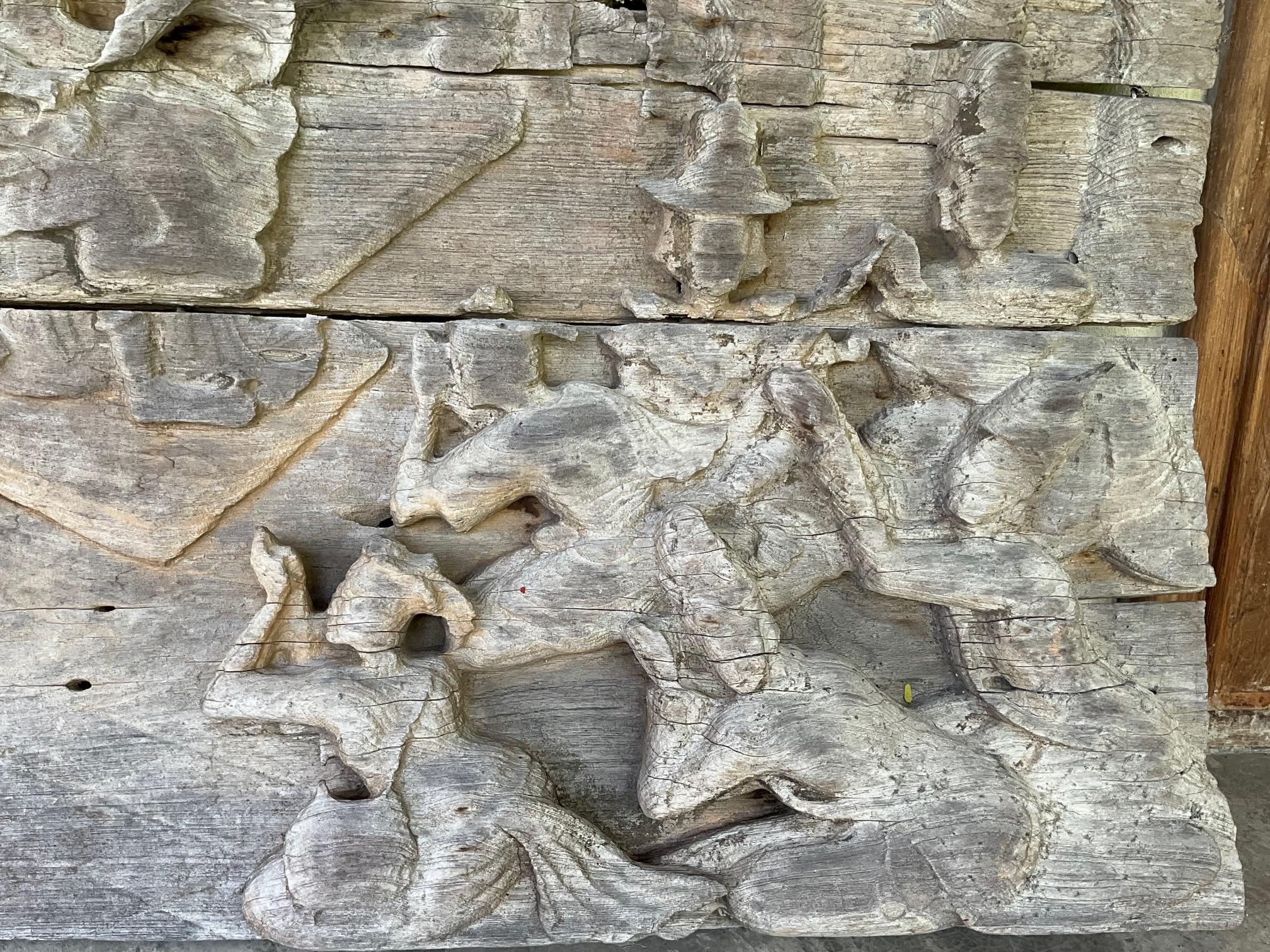 Panneau en teck sculpté birman du XVIIIe siècle - Scène de la vie du Bouddha Bon état - En vente à Fukuoka, JP