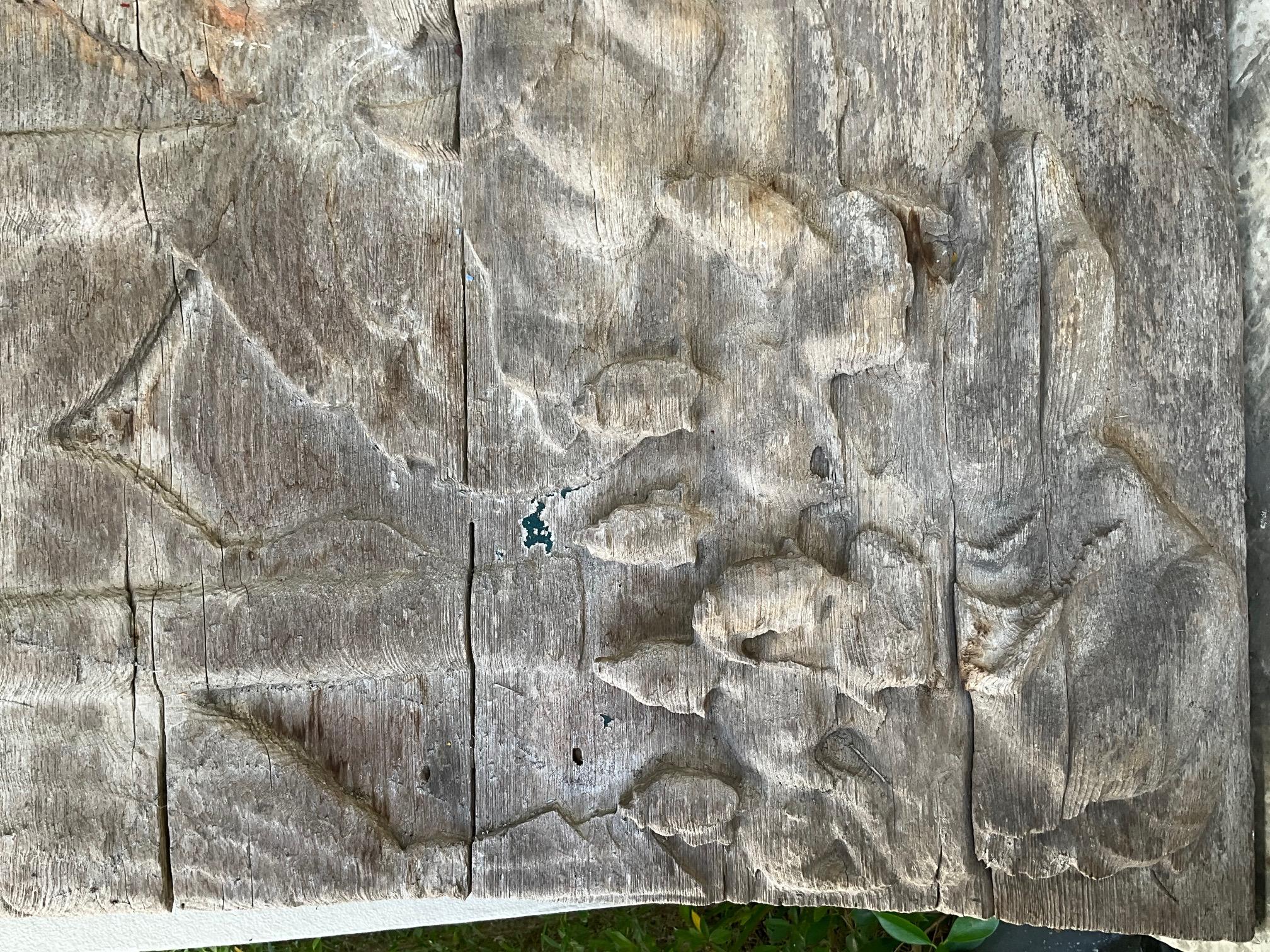 Panneau en teck sculpté birman du XVIIIe siècle - Scène de la vie du Bouddha Bon état - En vente à Fukuoka, JP