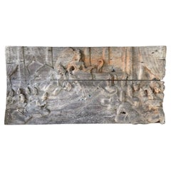 Pannello in teak intagliato birmano del XVIII secolo - Scena della vita del Buddha