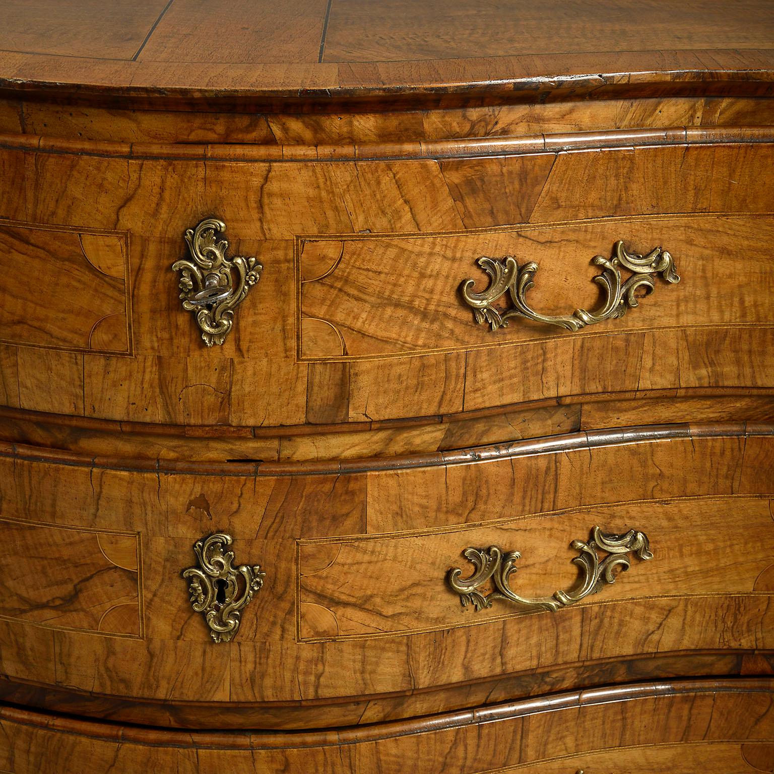 Hand-Carved 18th Century Burr Walnut and Inlaid Commode