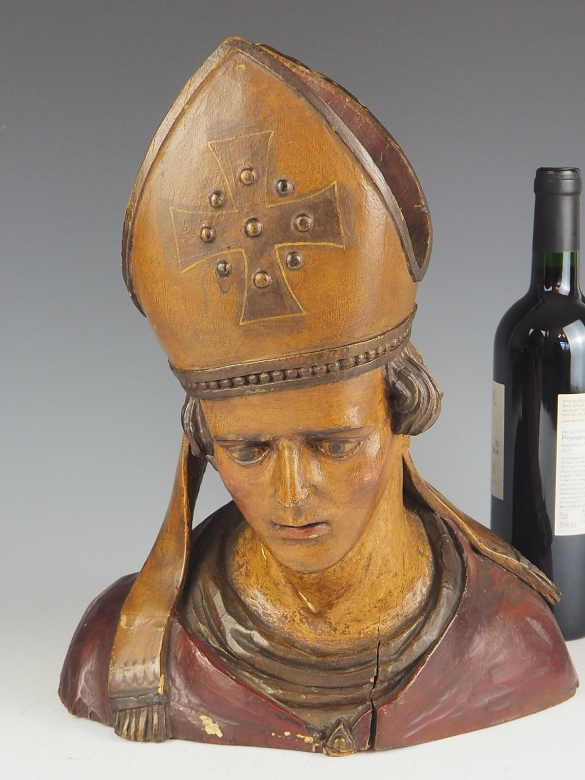 18th Century Bust of a Bishop finished in polychrome.   For Sale 8