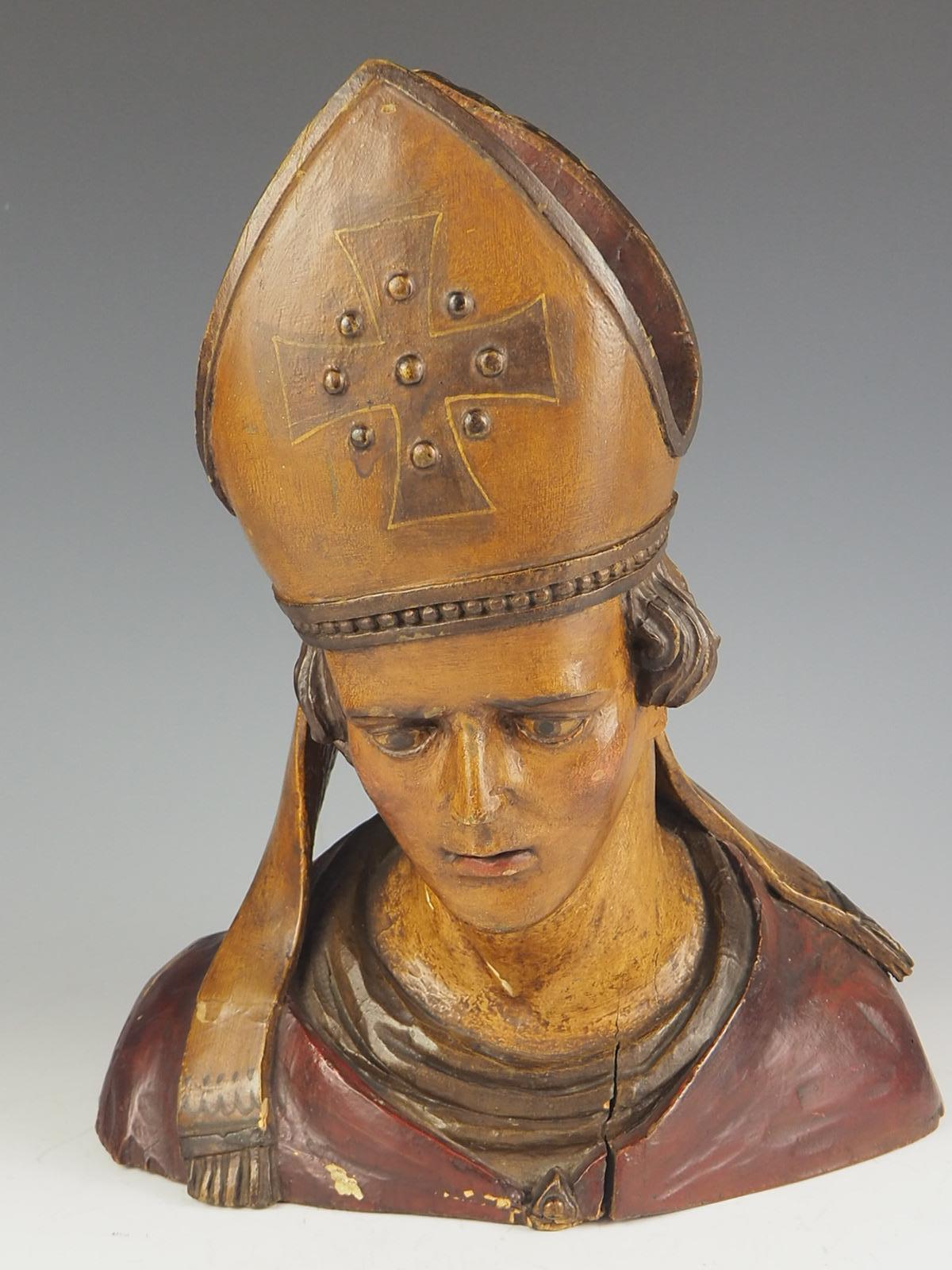 18th Century Bust of a Bishop finished in polychrome.   For Sale 9