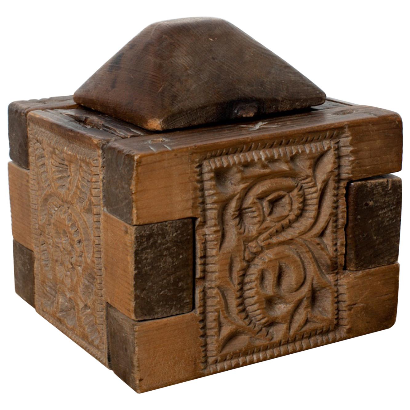 18th Century Butter "Church" Box Carved with Unique Patterned Imprints, 1788