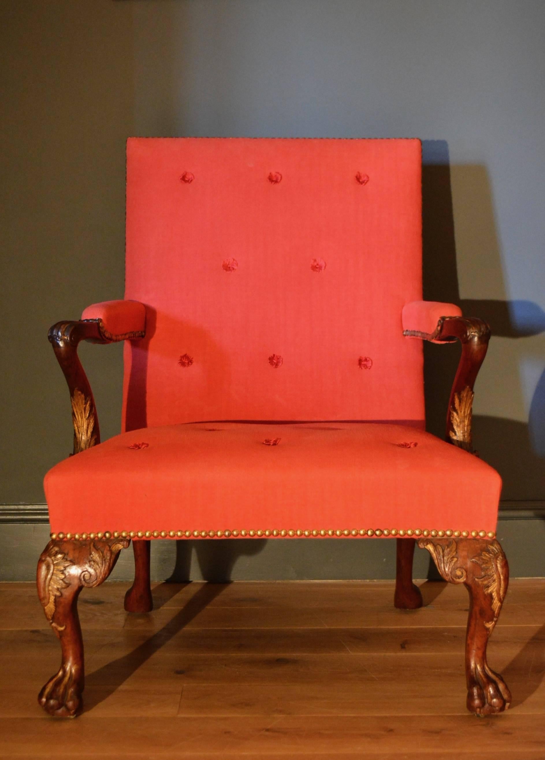 Upholstery 18th Century Cabriole Leg Mahogany Gainsborough Chair For Sale