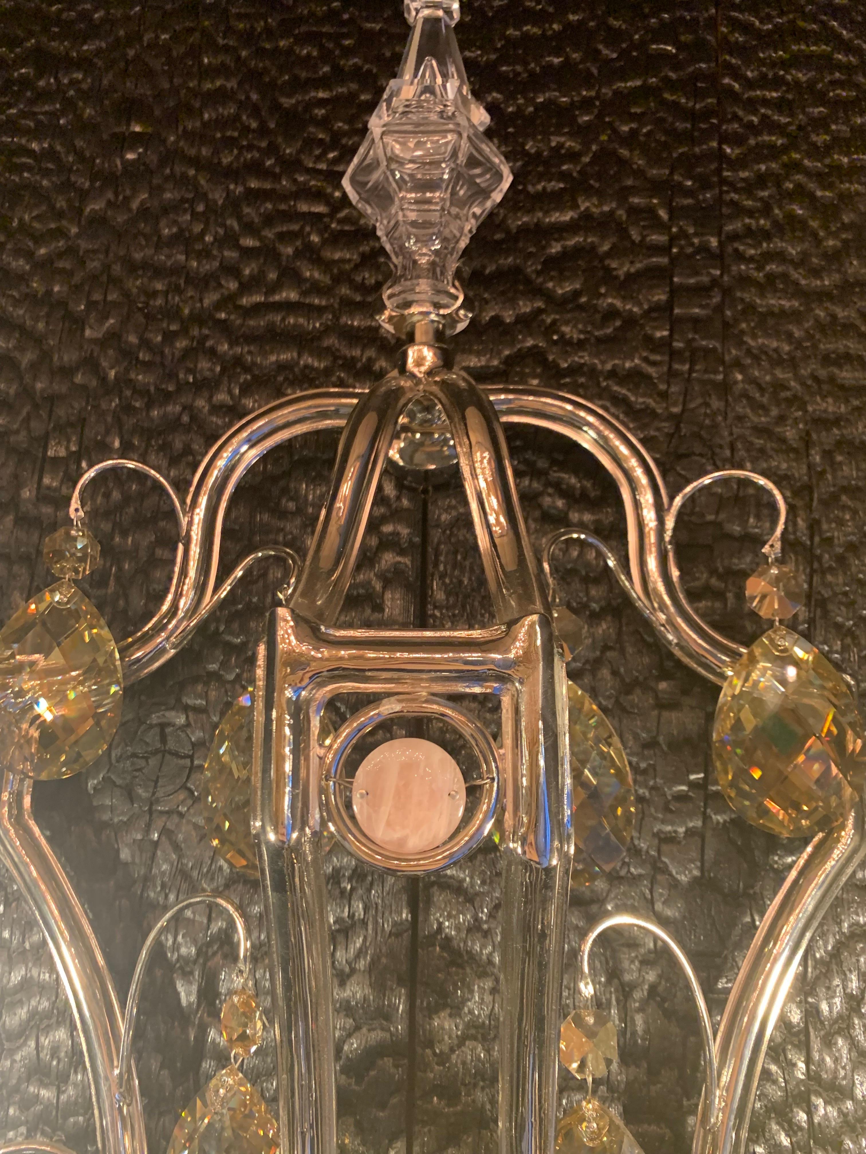 French 18th Century Cage Wall Lamp with 2 Lights in Nickel Bronze and Crystal For Sale