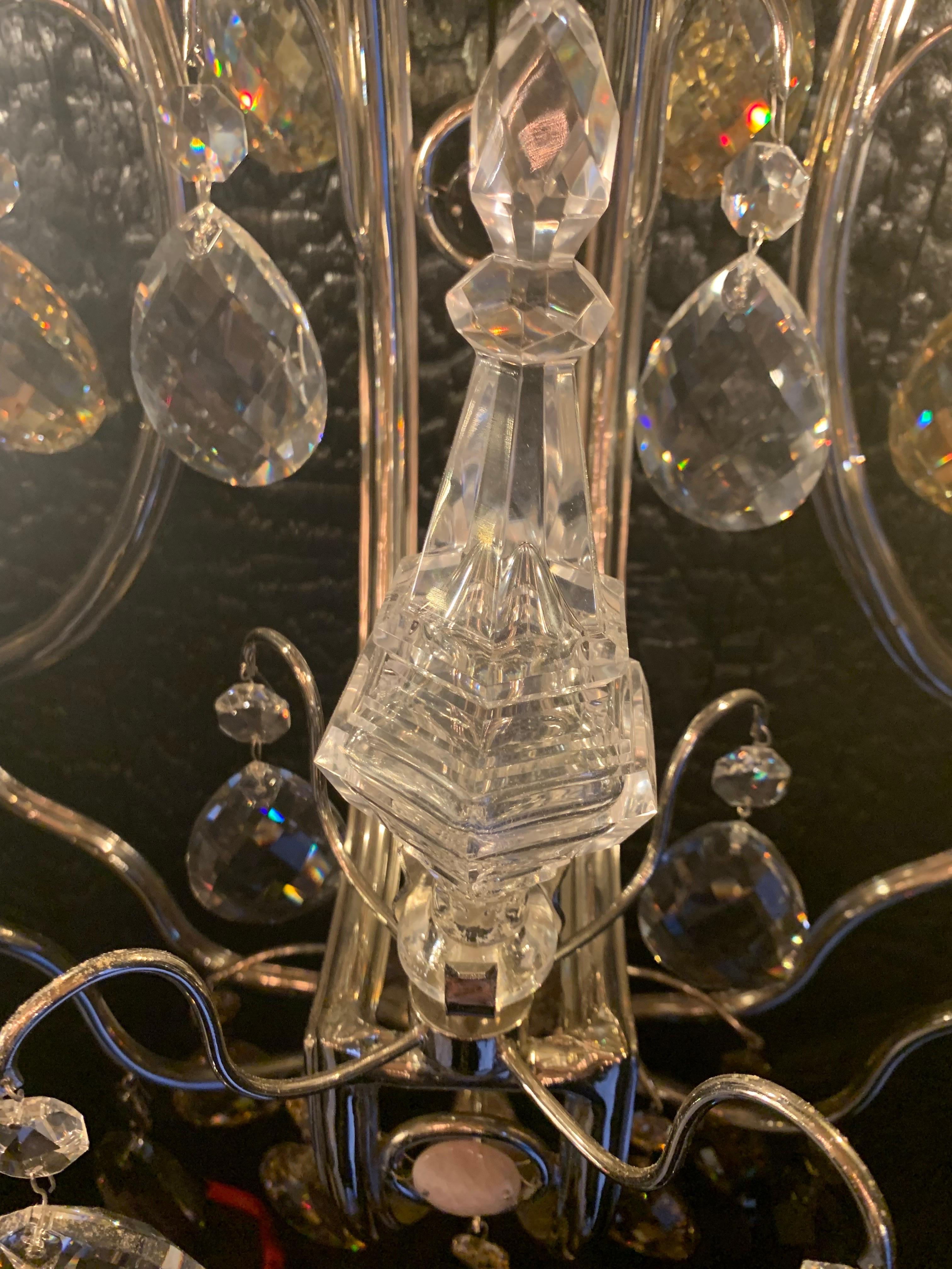 Lampe murale en forme de cage du XVIIIe siècle avec 2 lampes en bronze nickel et cristal en vente 1