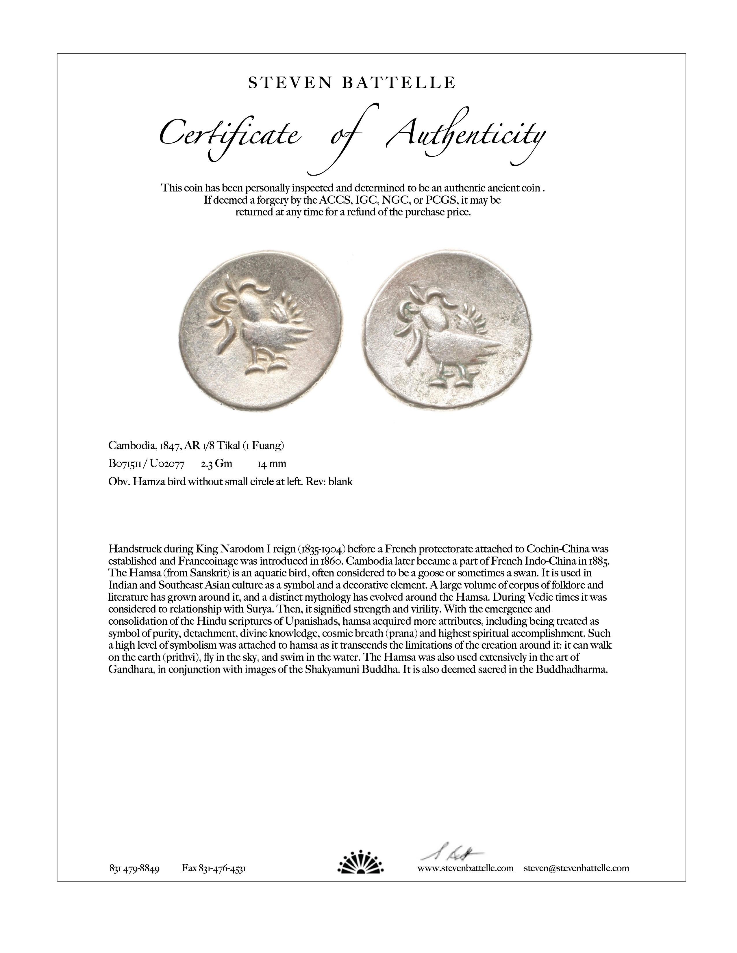 Women's or Men's 18th Century Cambodia Hamsa Bird Coin Diamonds 18K Gold Earrings For Sale