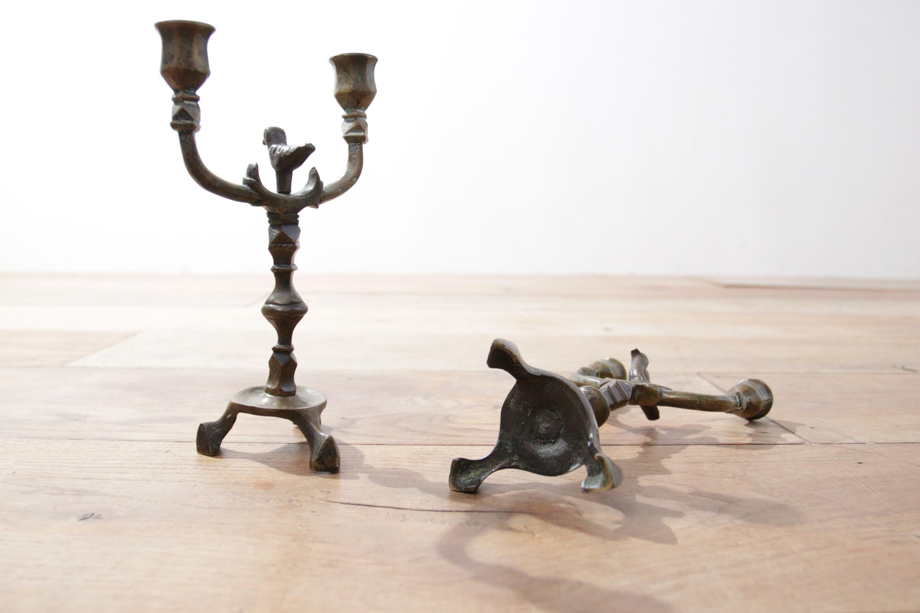 18th Century Candlesticks Bronze with Birds For Sale 1