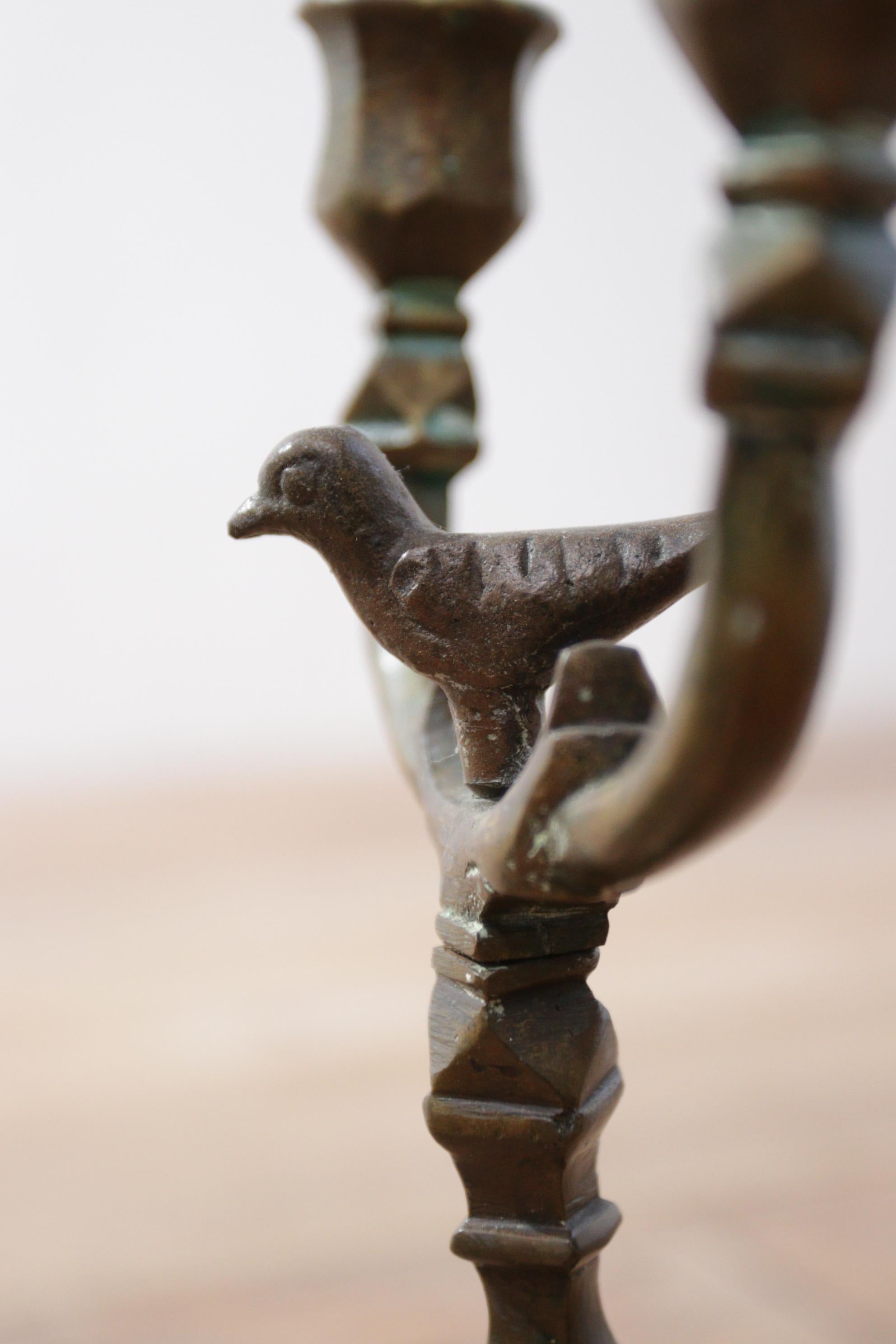 18th Century Candlesticks Bronze with Birds For Sale 2
