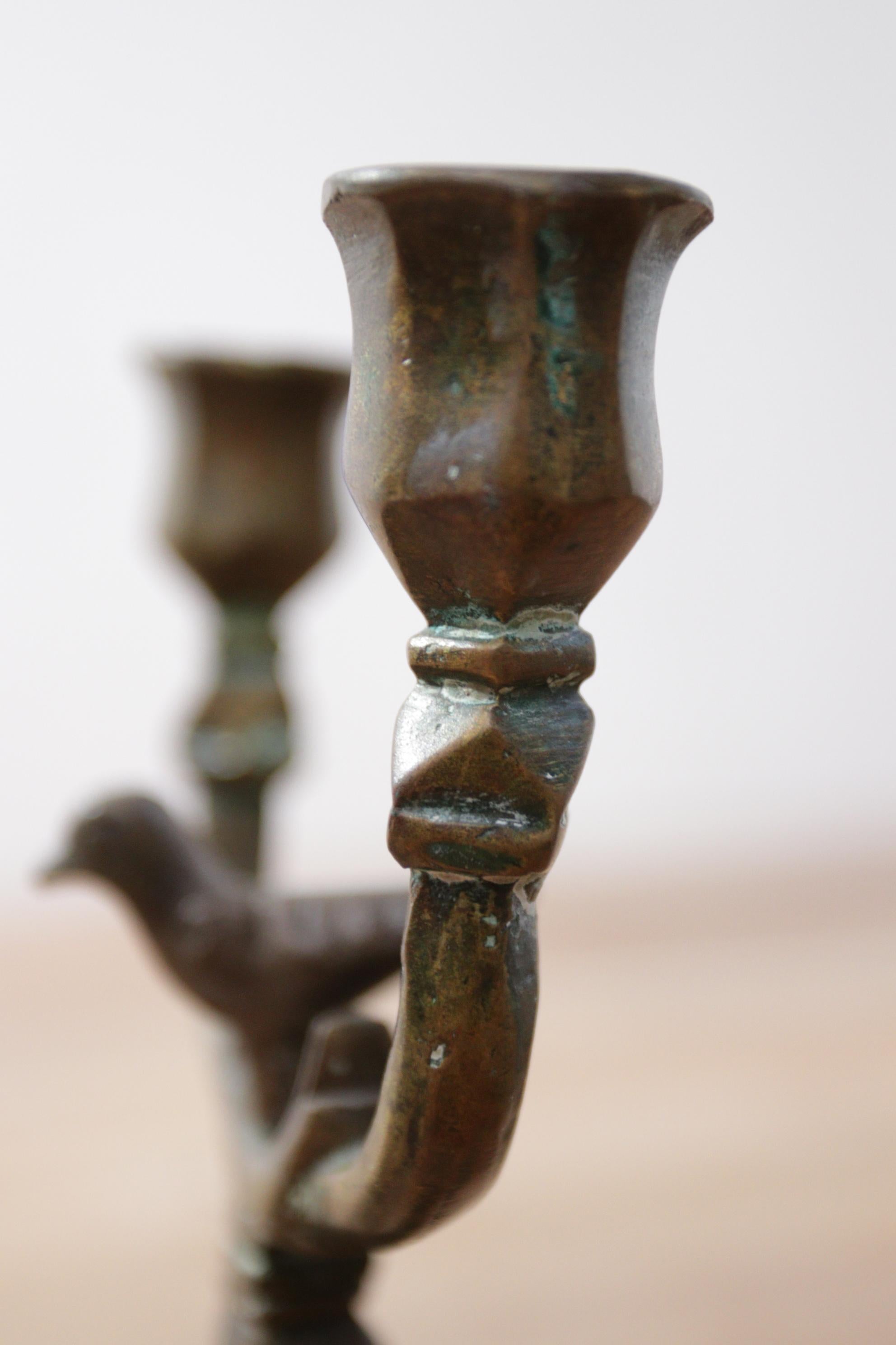 18th Century Candlesticks Bronze with Birds For Sale 3