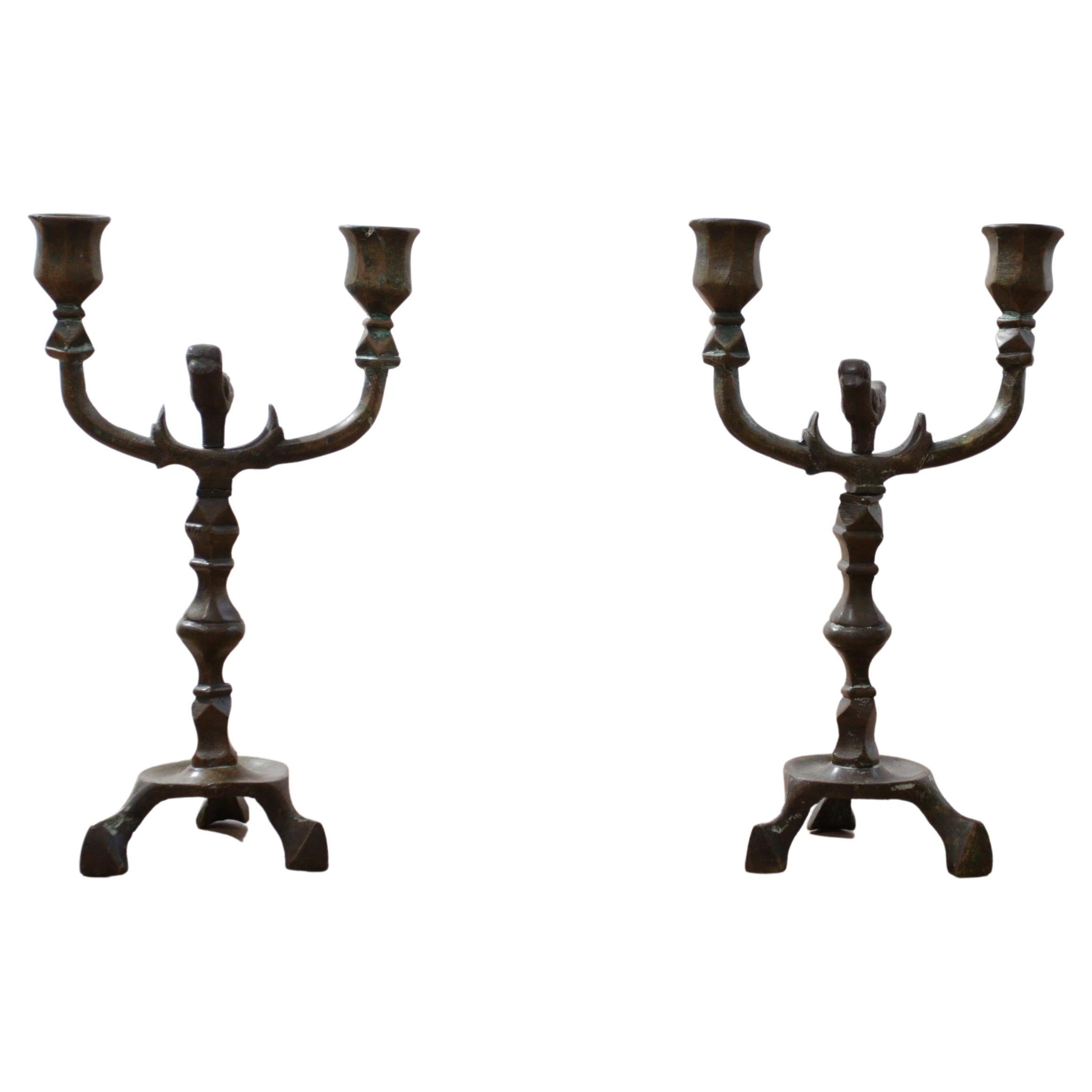 18th Century Candlesticks Bronze with Birds For Sale