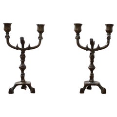 Antique 18th Century Candlesticks Bronze with Birds