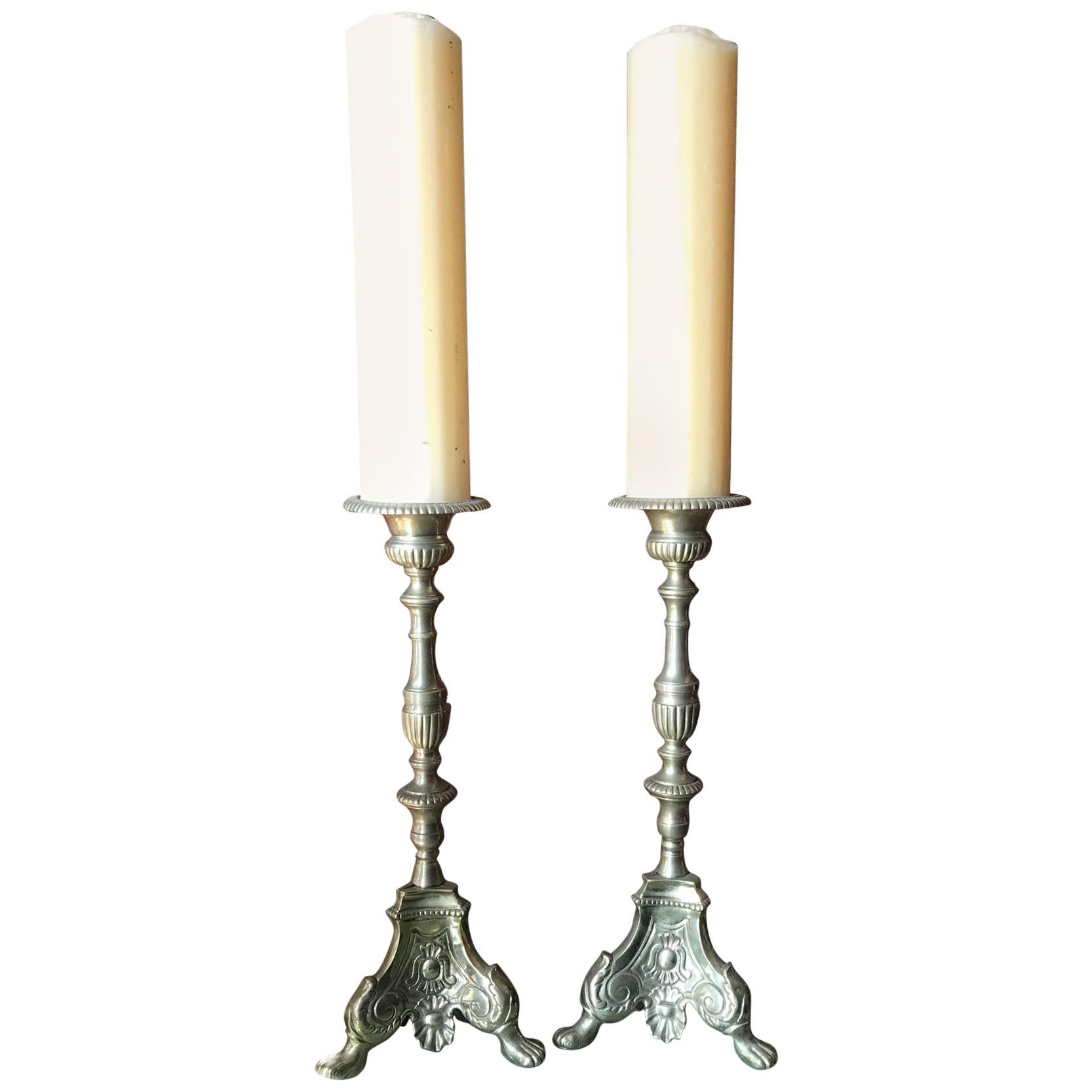 18th Century Candlesticks Candleholder Light in Brass Antique Gift Object, Pair For Sale
