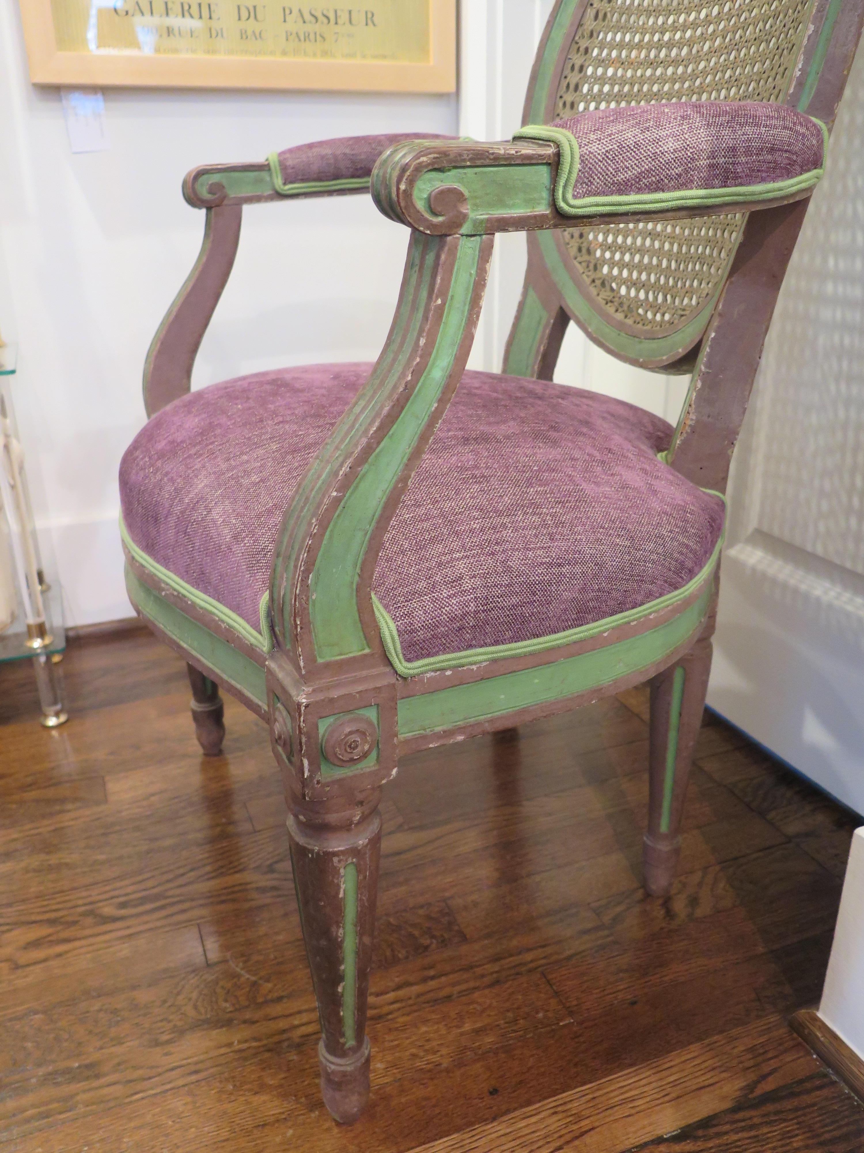 18th Century Caned Chair with Original Frame Finish In Fair Condition For Sale In Houston, TX