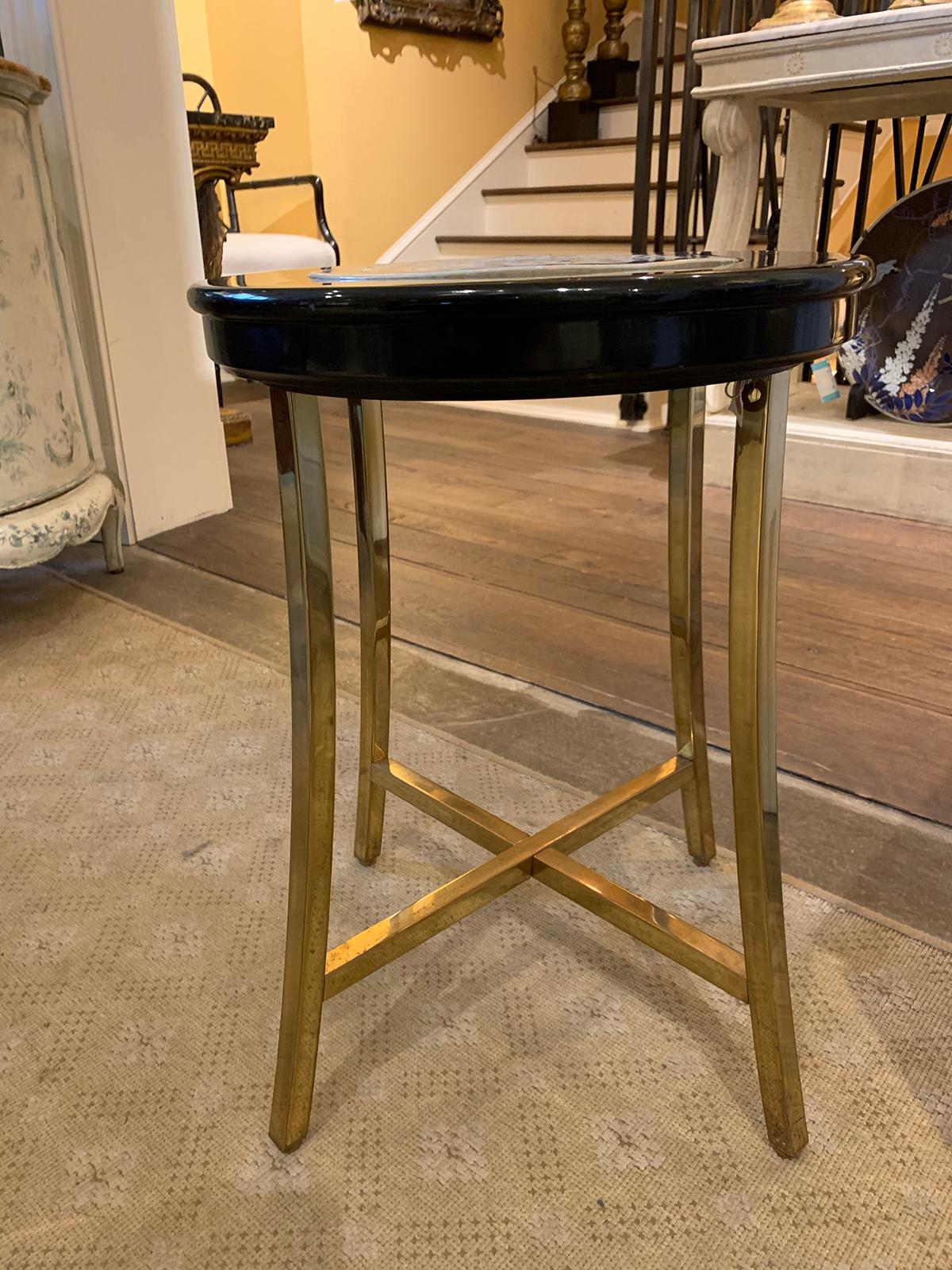 18th Century Canton Blue & White Porcelain Strainer as Custom Oval Side Table For Sale 2