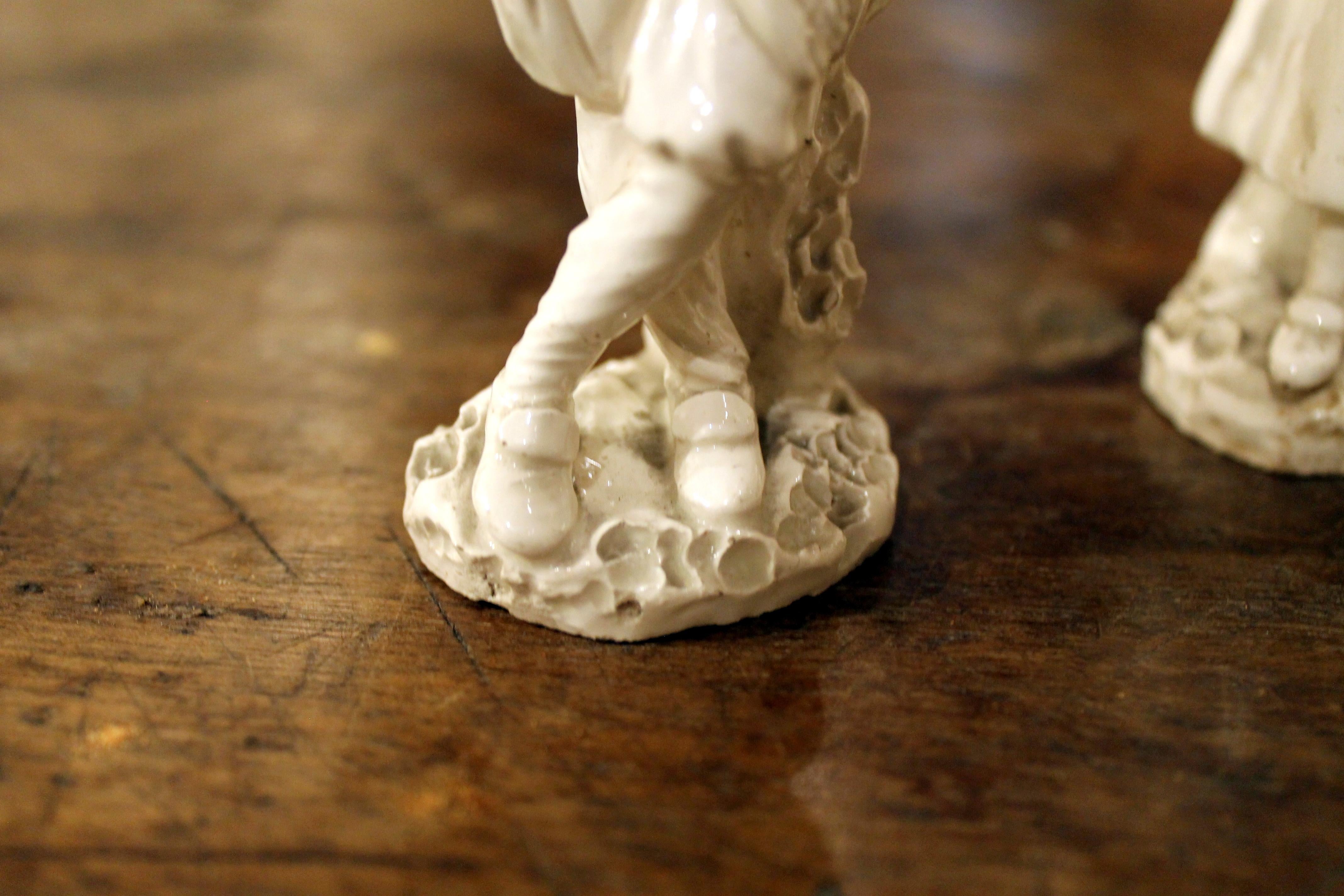 Italian 18th Century Capodimonte White Glaze Porcelain Statue Male and Female Figurines For Sale