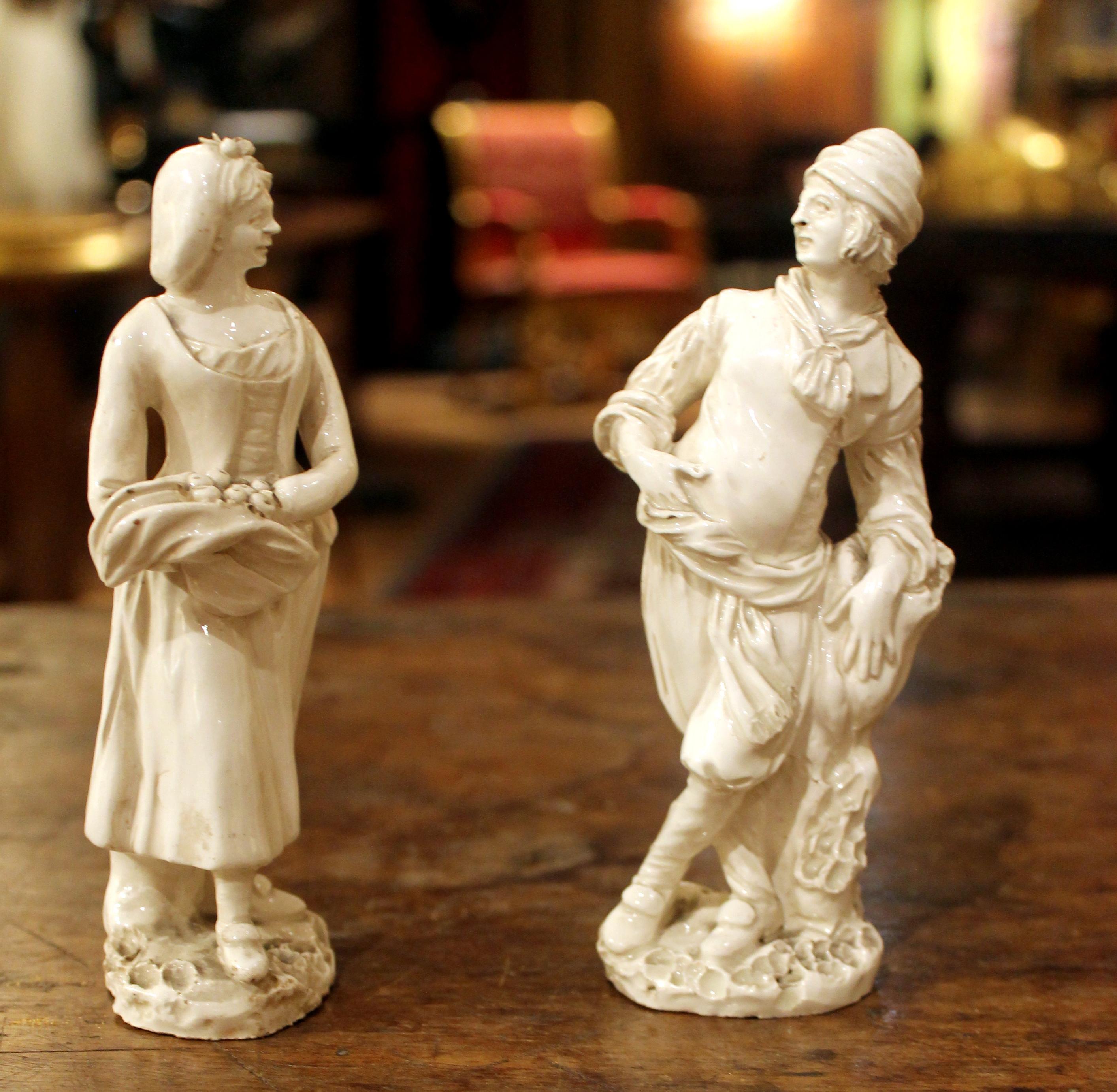 Glazed 18th Century Capodimonte White Glaze Porcelain Statue Male and Female Figurines For Sale