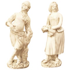 Antique 18th Century Capodimonte White Glaze Porcelain Statue Male and Female Figurines