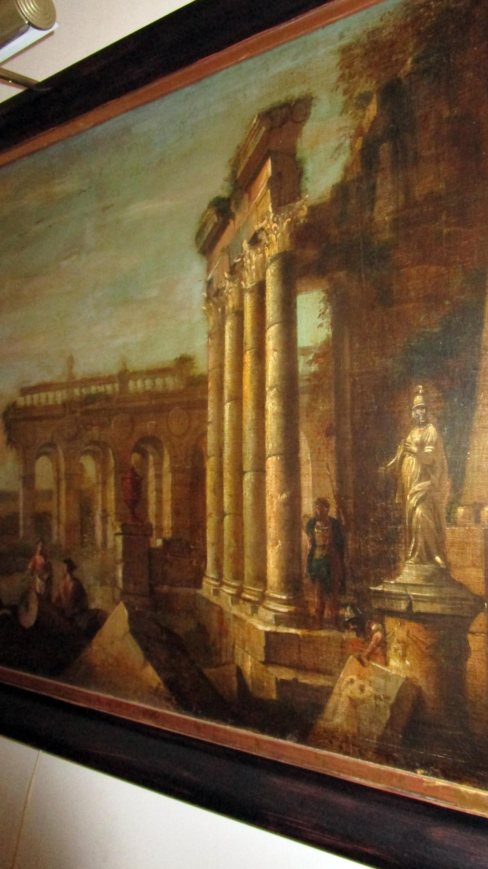 Gilt 18th century Capriccio Italian Architectural Ruins Grand Tour Oil Painting 