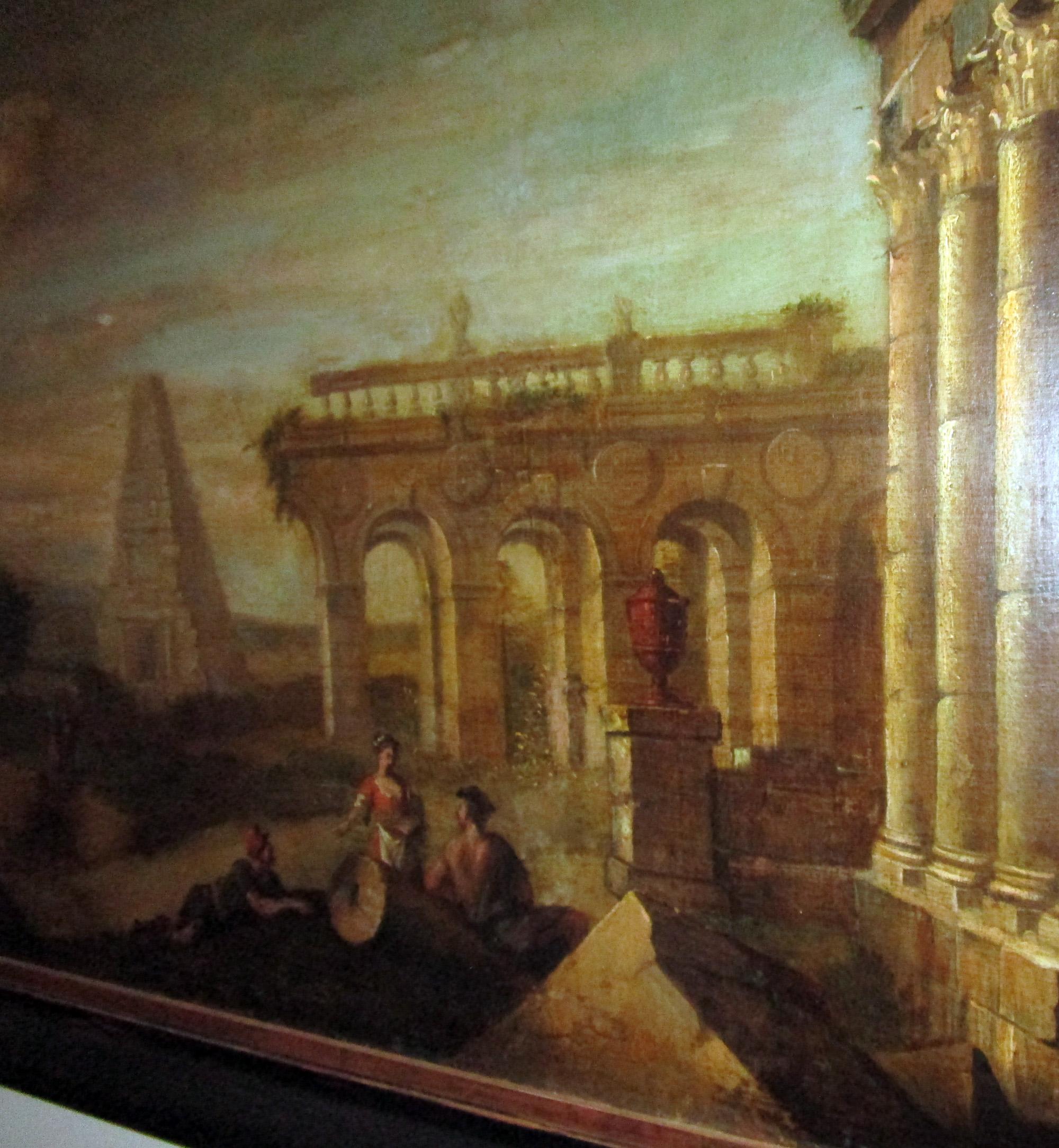 18th century Capriccio Italian Architectural Ruins Grand Tour Oil Painting  In Good Condition In Savannah, GA