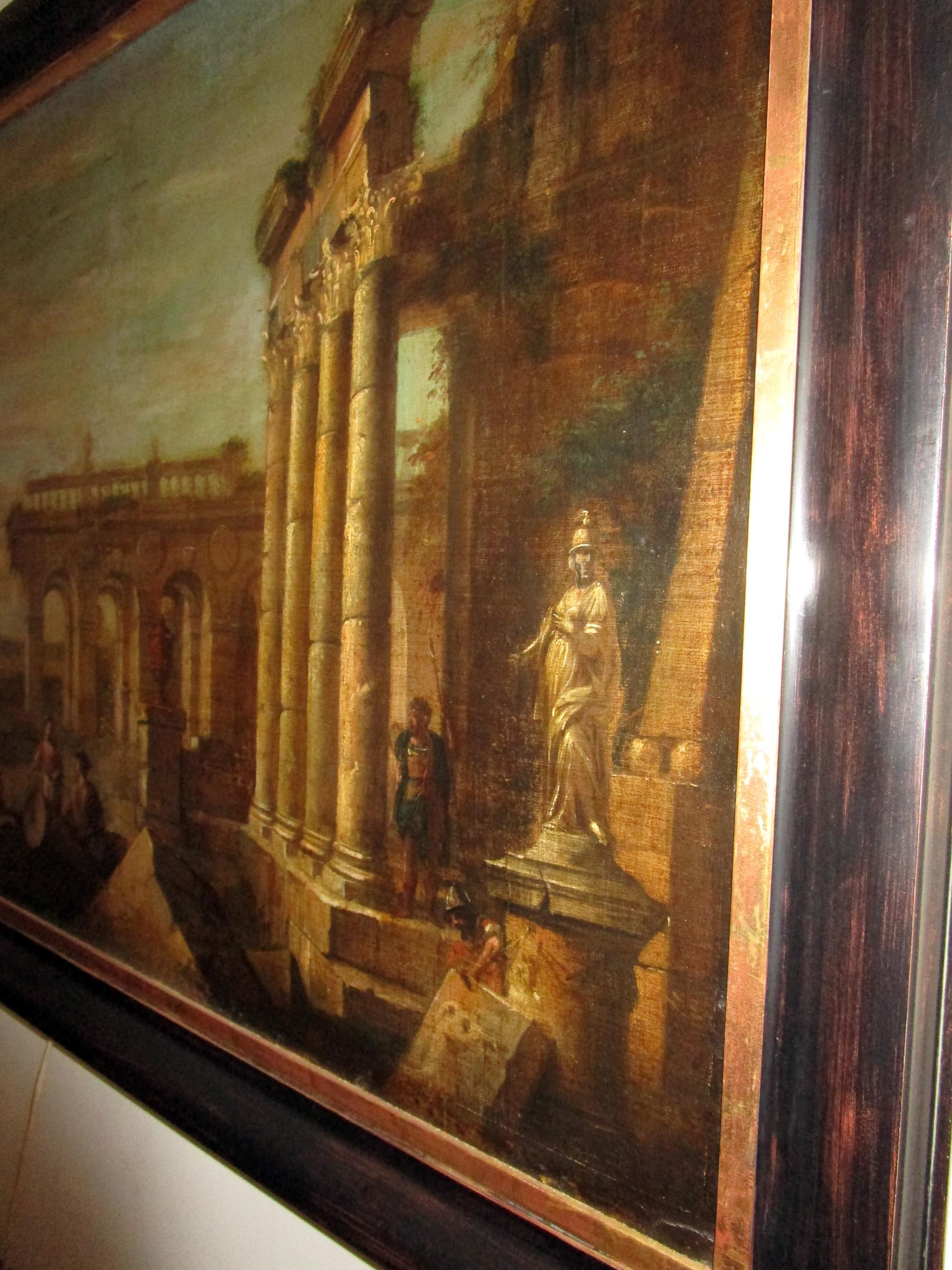 Mid-18th Century 18th century Capriccio Italian Architectural Ruins Grand Tour Oil Painting 