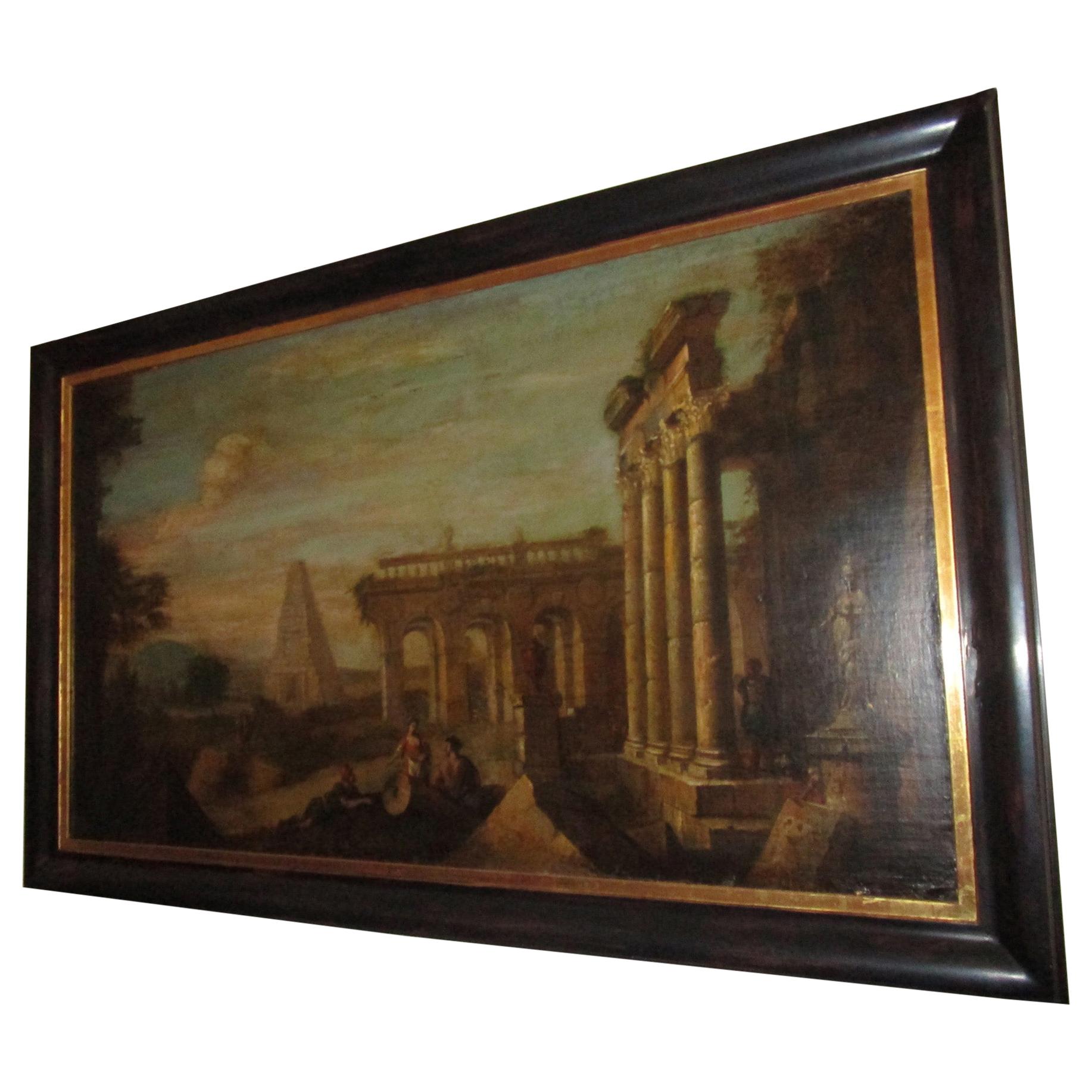 18th century Capriccio Italian Architectural Ruins Grand Tour Oil Painting 