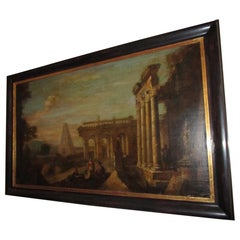 18th century Capriccio Italian Architectural Ruins Grand Tour Oil Painting