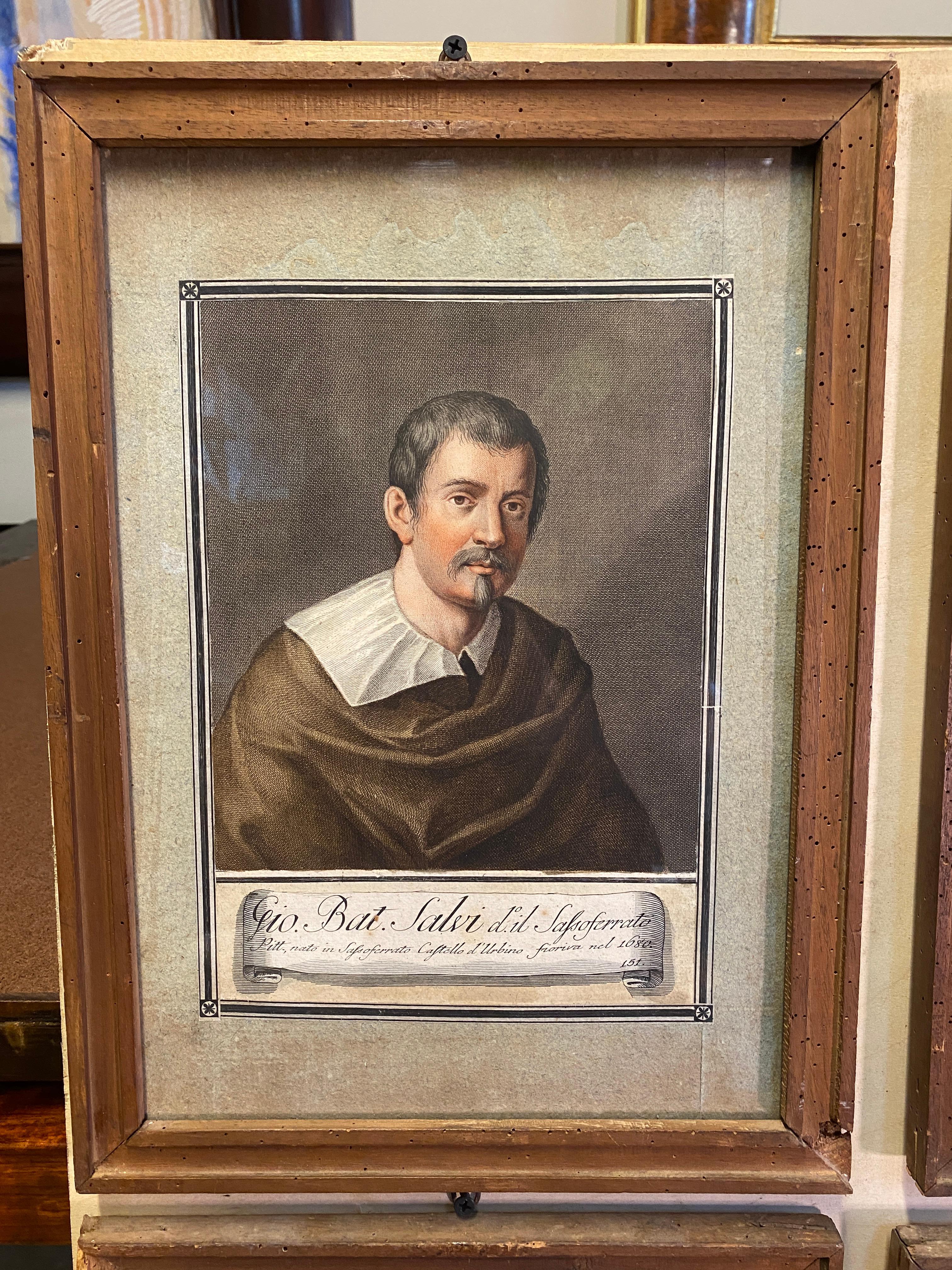 Set of 18 hand colored copper engravings done by Carlo Lasinio depicting notable artists and scholars with captions pasted beneath, within frame of printed borderlines.

The engravings are depicting self-portraits of artists copied from the the