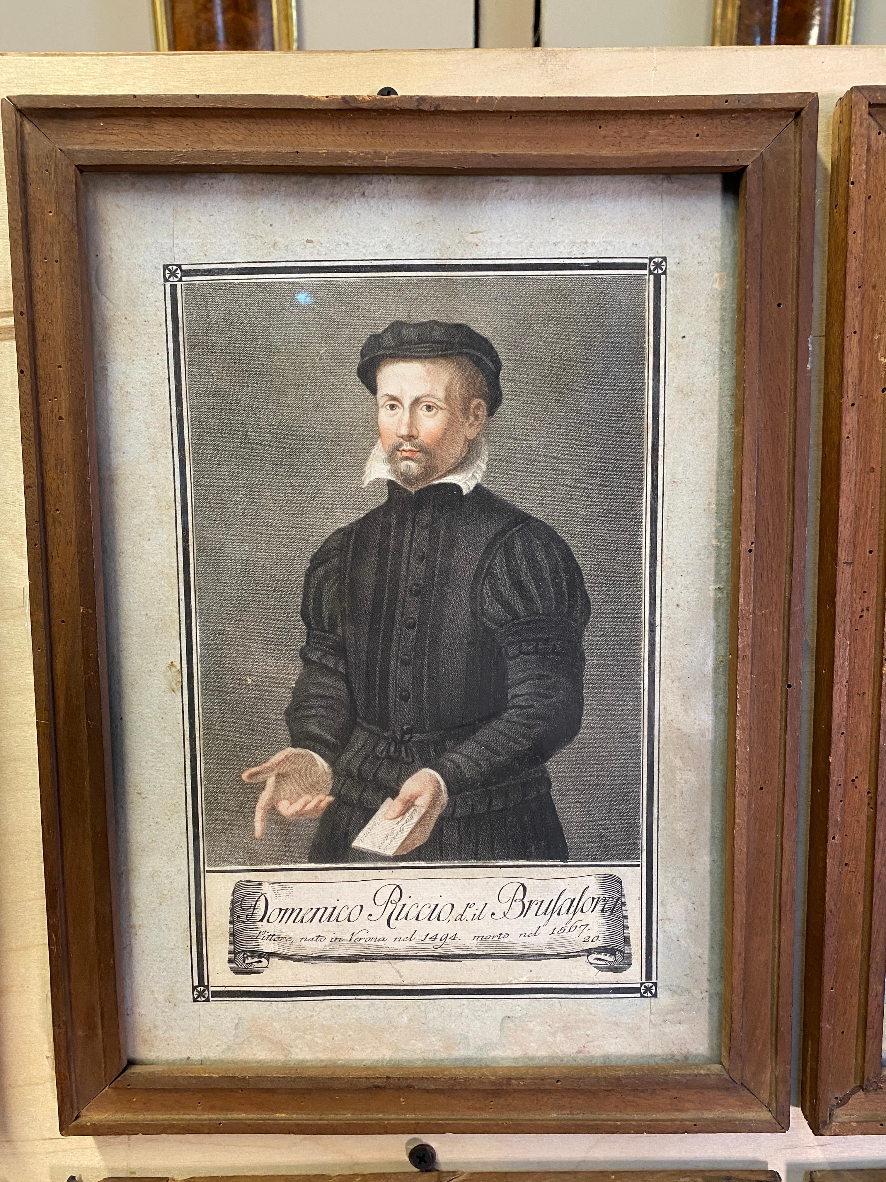 Italian 18th Century Carlo Lasinio Hand Coloured Portrait Engravings - Set of 18 For Sale