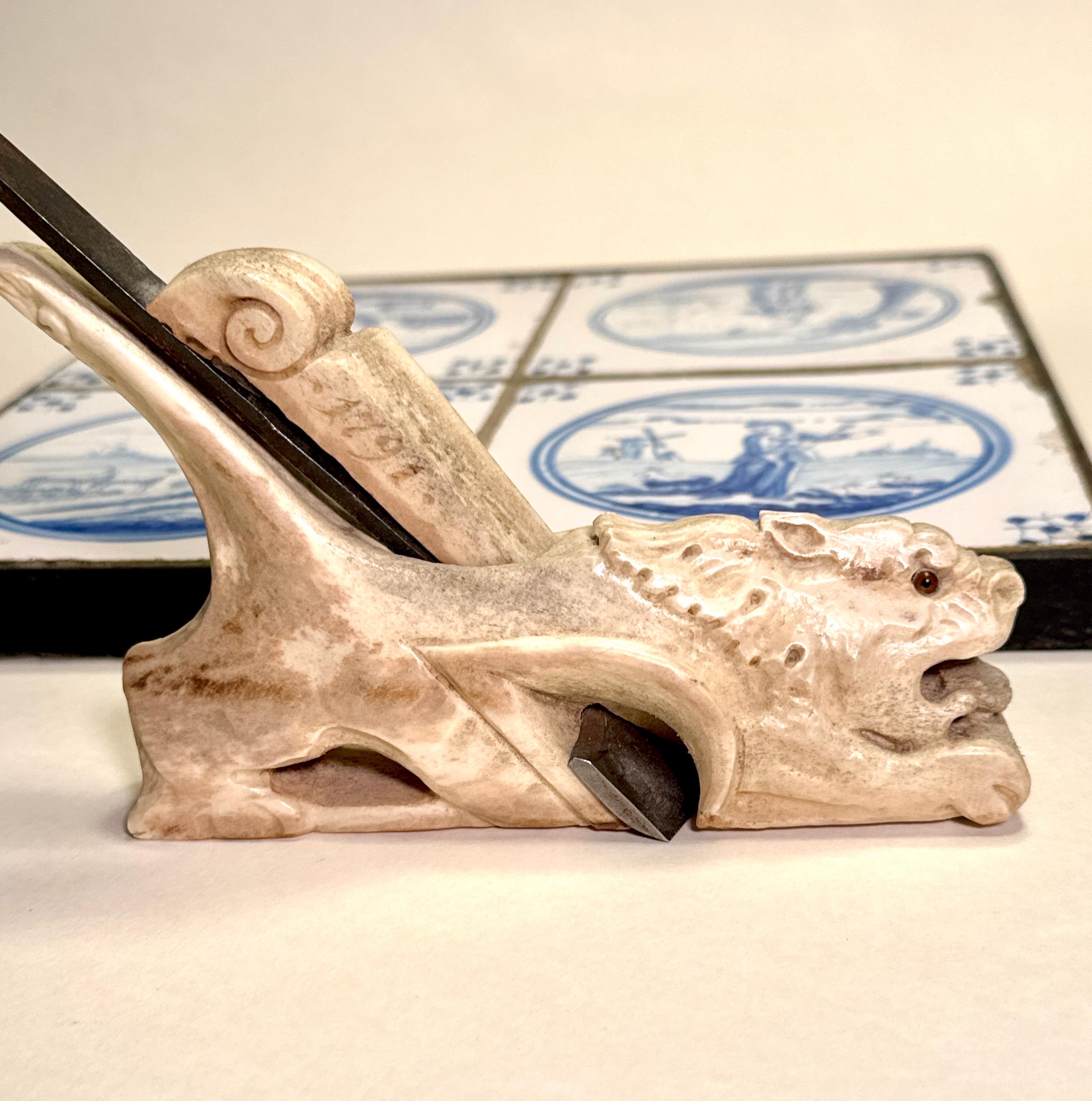 Hand-Carved 18th Century Carpenters Hand Plane Tool, Signed and Dated 1791 For Sale