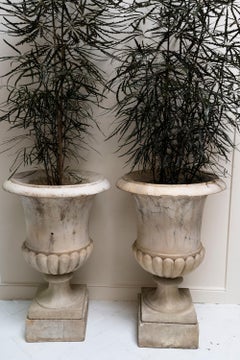 Pair of Fine and Large Carrara Marble Campana-Form Urns, Planters on Stand