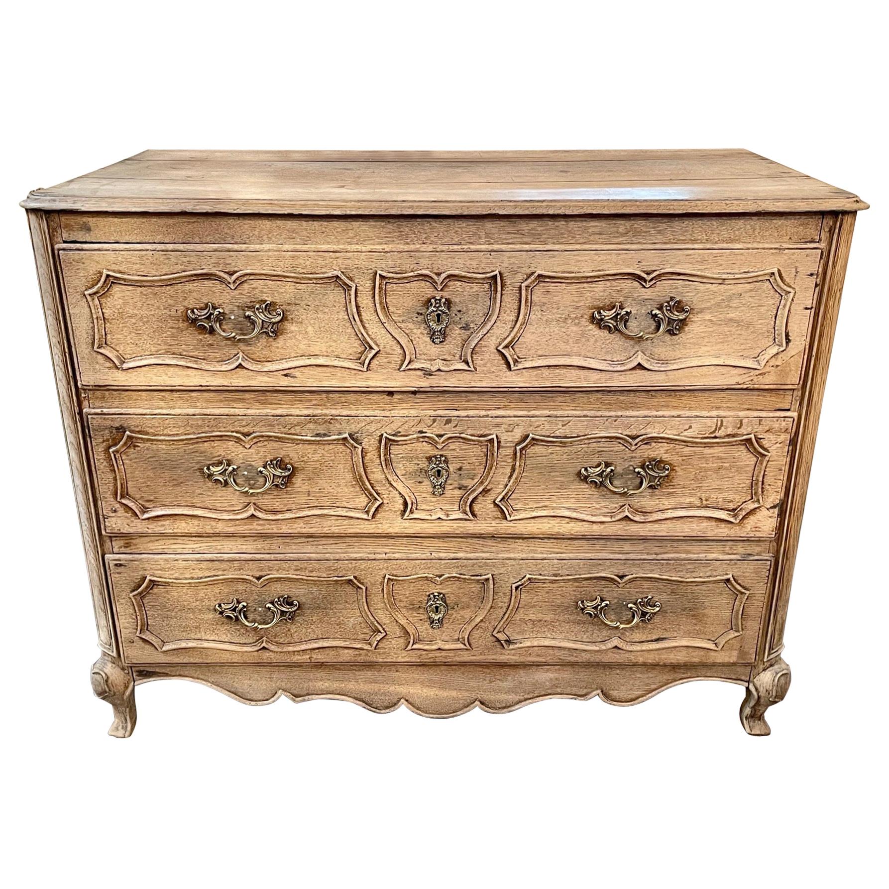 18th Century Carved and Bleached Oak Commode
