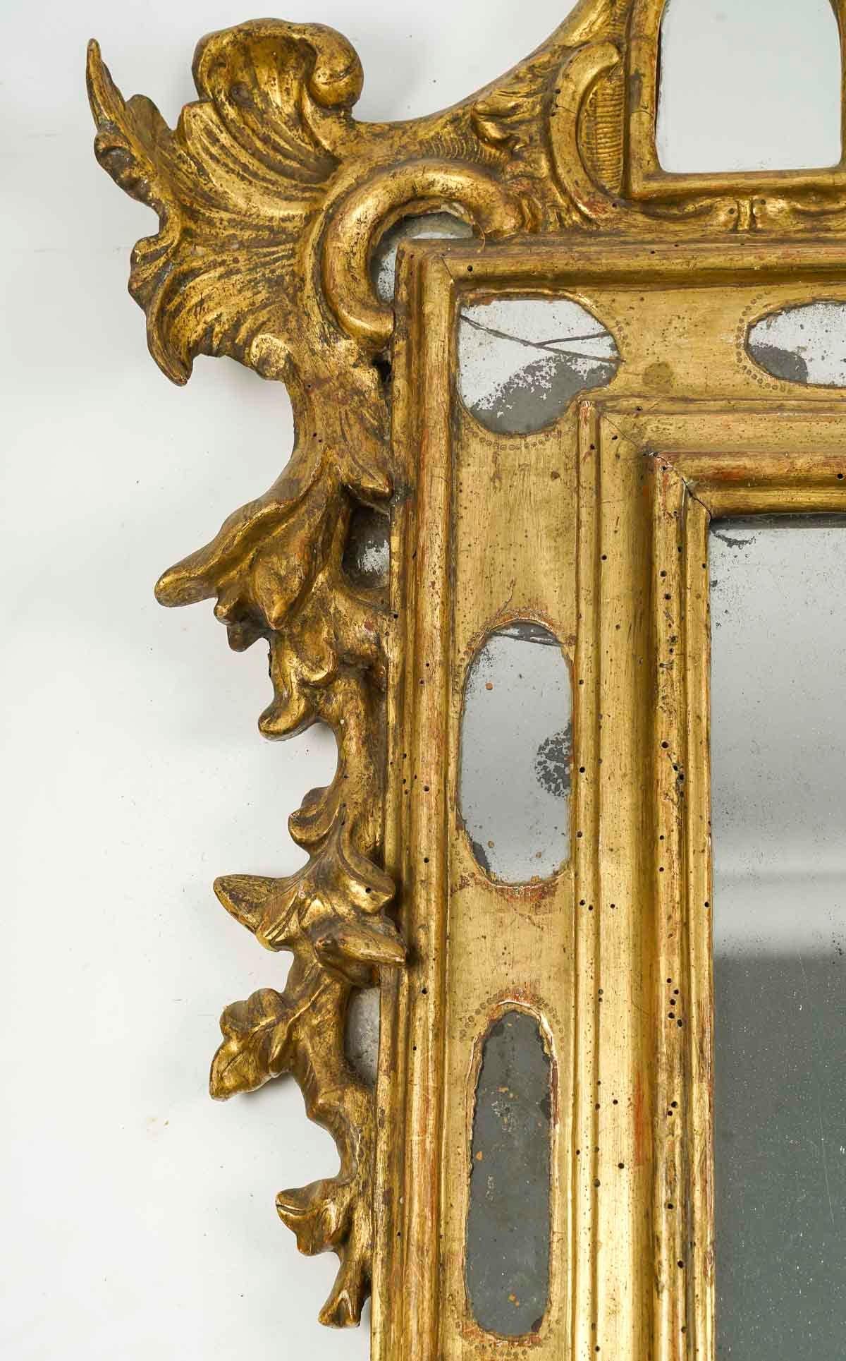 South American 18th Century Carved and Gilded Wood Mirror. For Sale
