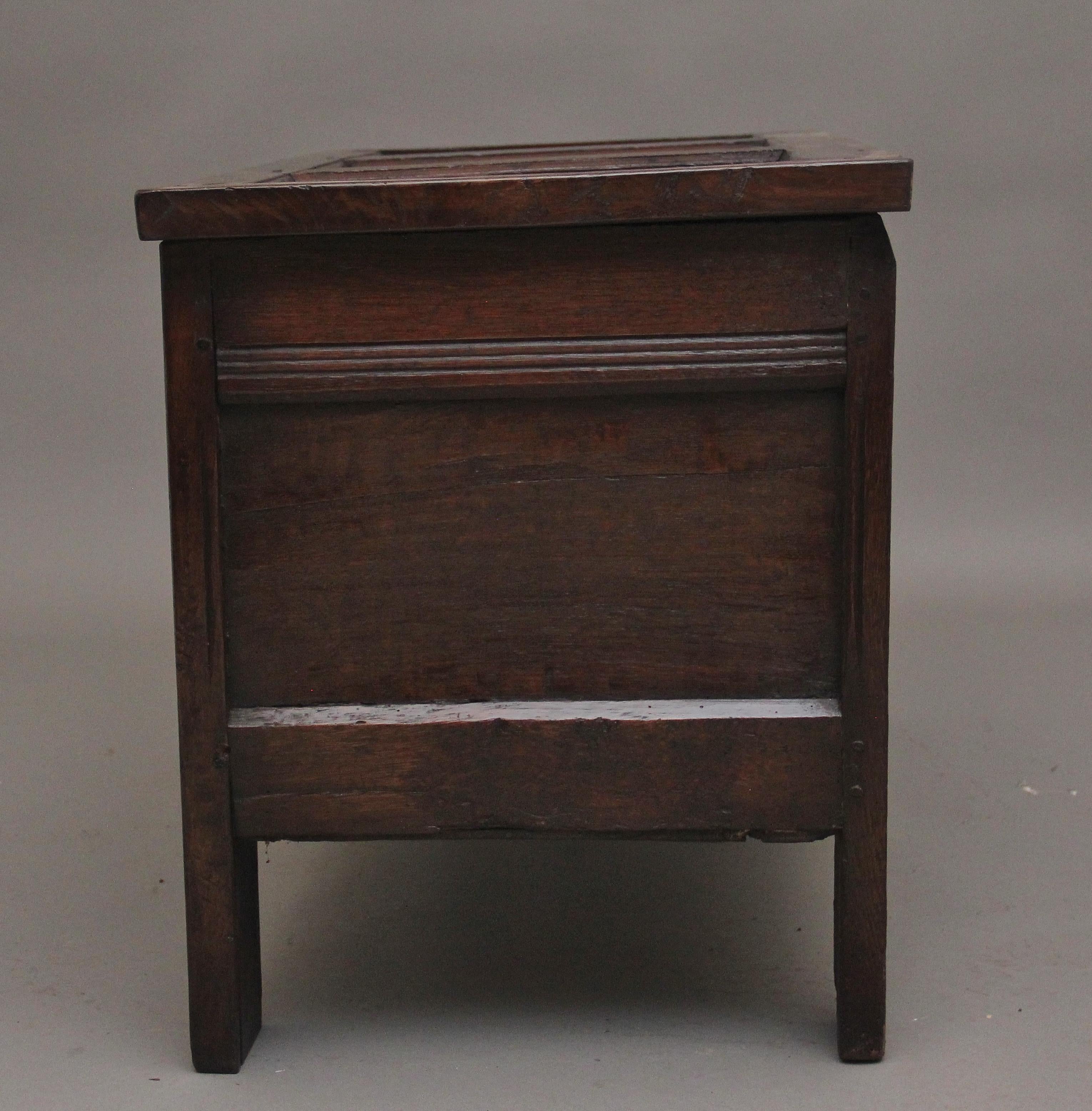 18th Century carved and inlaid oak coffer For Sale 3