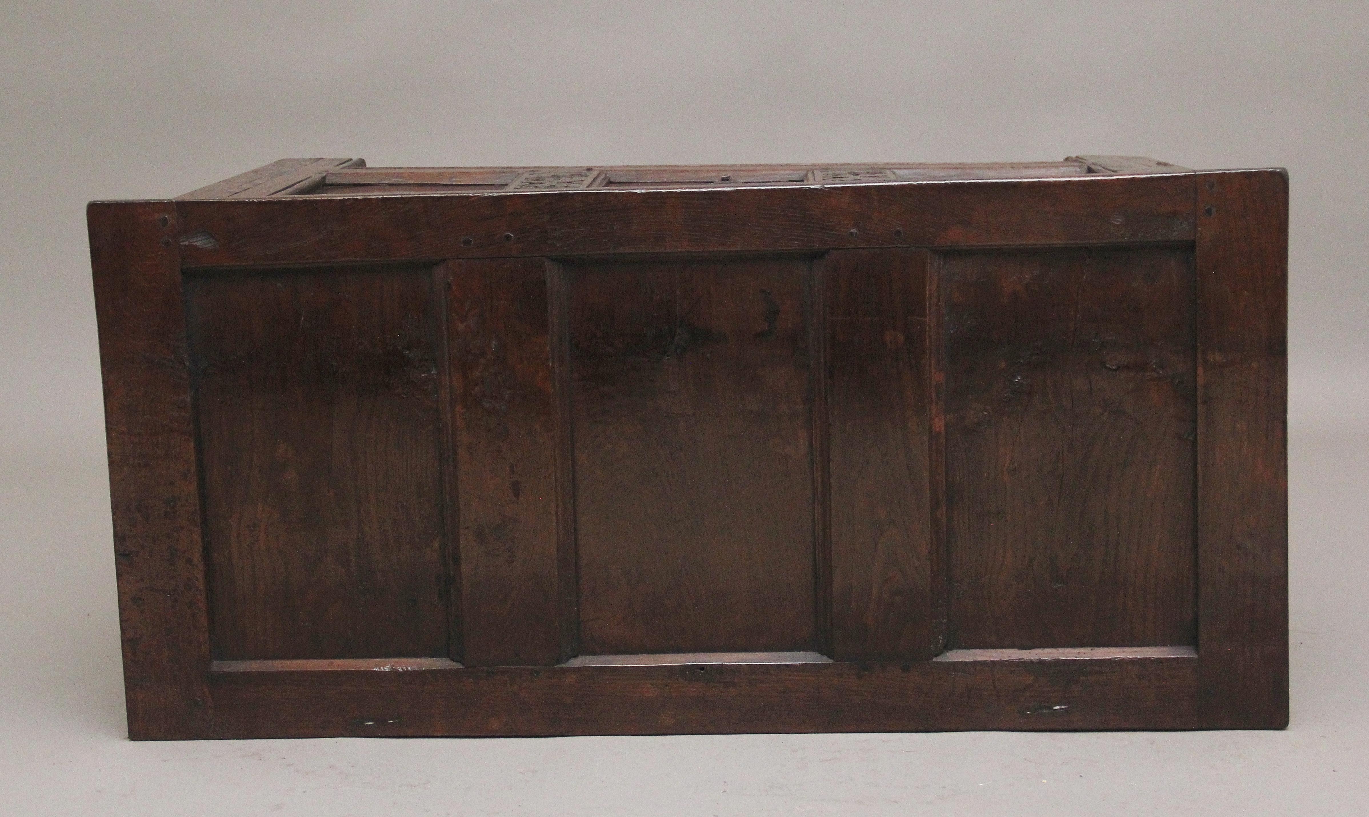 18th Century carved and inlaid oak coffer For Sale 4
