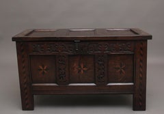 18th Century carved and inlaid oak coffer