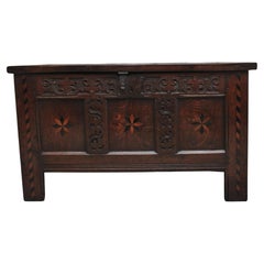 18th Century carved and inlaid oak coffer