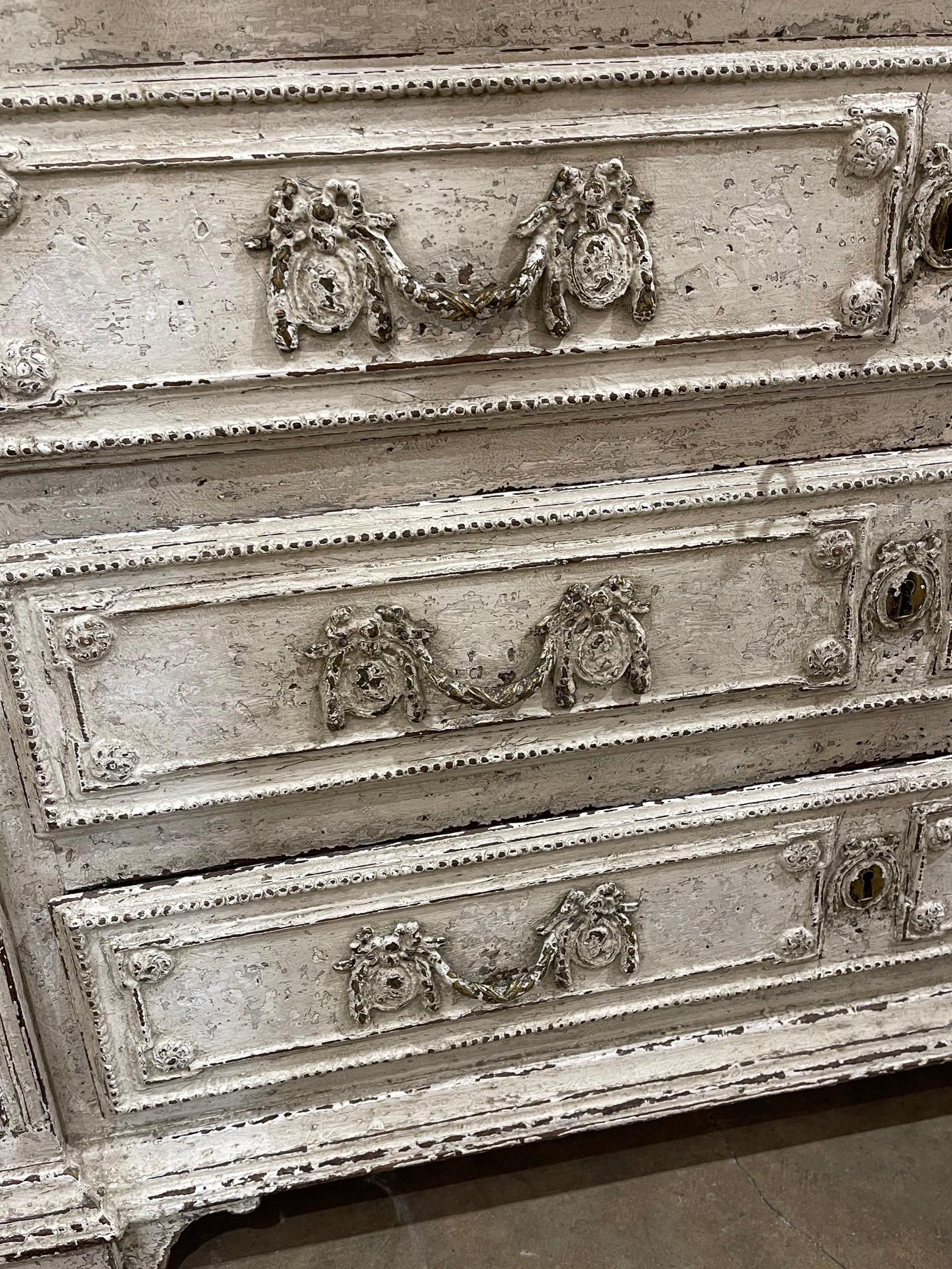 French 18th Century Carved and Painted Commode For Sale