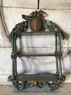 18th Century Carved and Painted Wood Etagere Wall Shelf, Provence