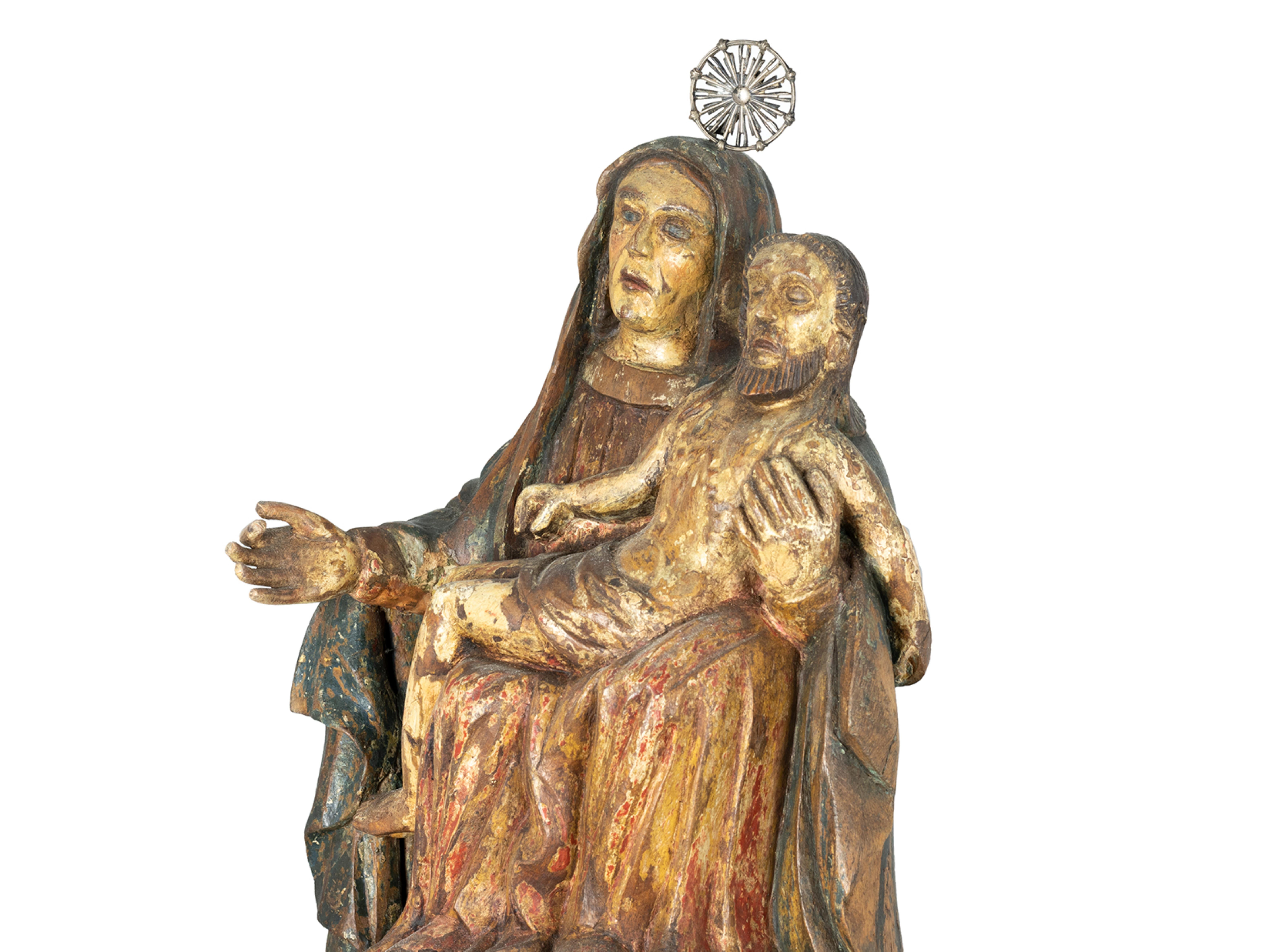 Geschnitzte und polychrome Statue „Virgin of Mercy“ aus dem 18. Jahrhundert, Barockstil (18. Jahrhundert und früher) im Angebot