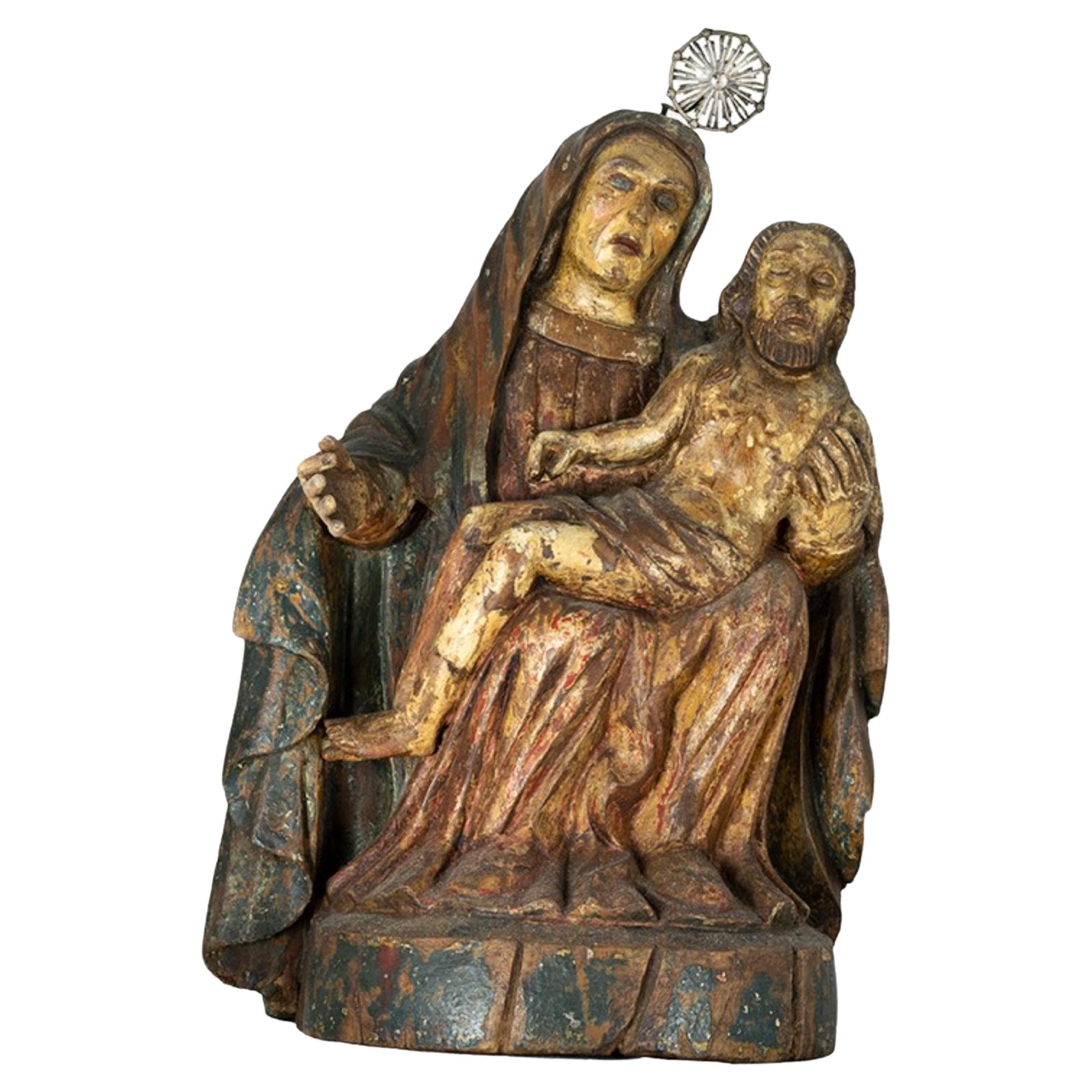 Geschnitzte und polychrome Statue „Virgin of Mercy“ aus dem 18. Jahrhundert, Barockstil