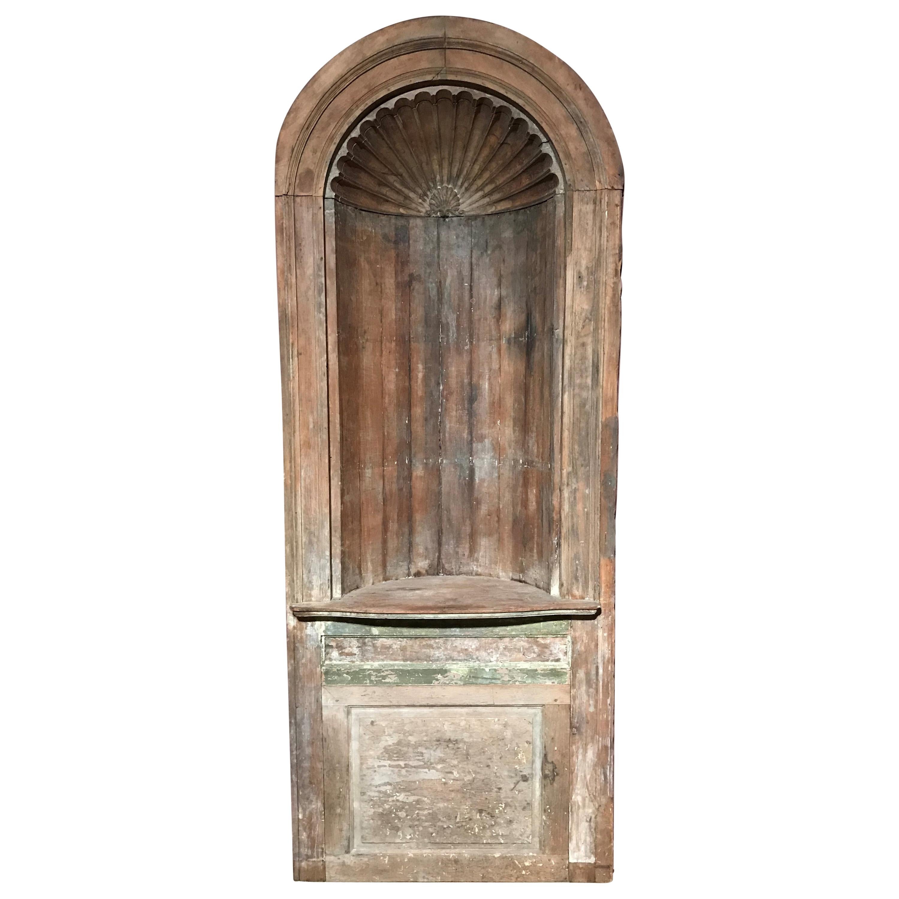 18th Century Carved Architectural Corner Cupboard with Shell Decoration