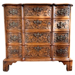 Antique 18th Century Carved Ash Dutch Serpentine Chest of Drawers