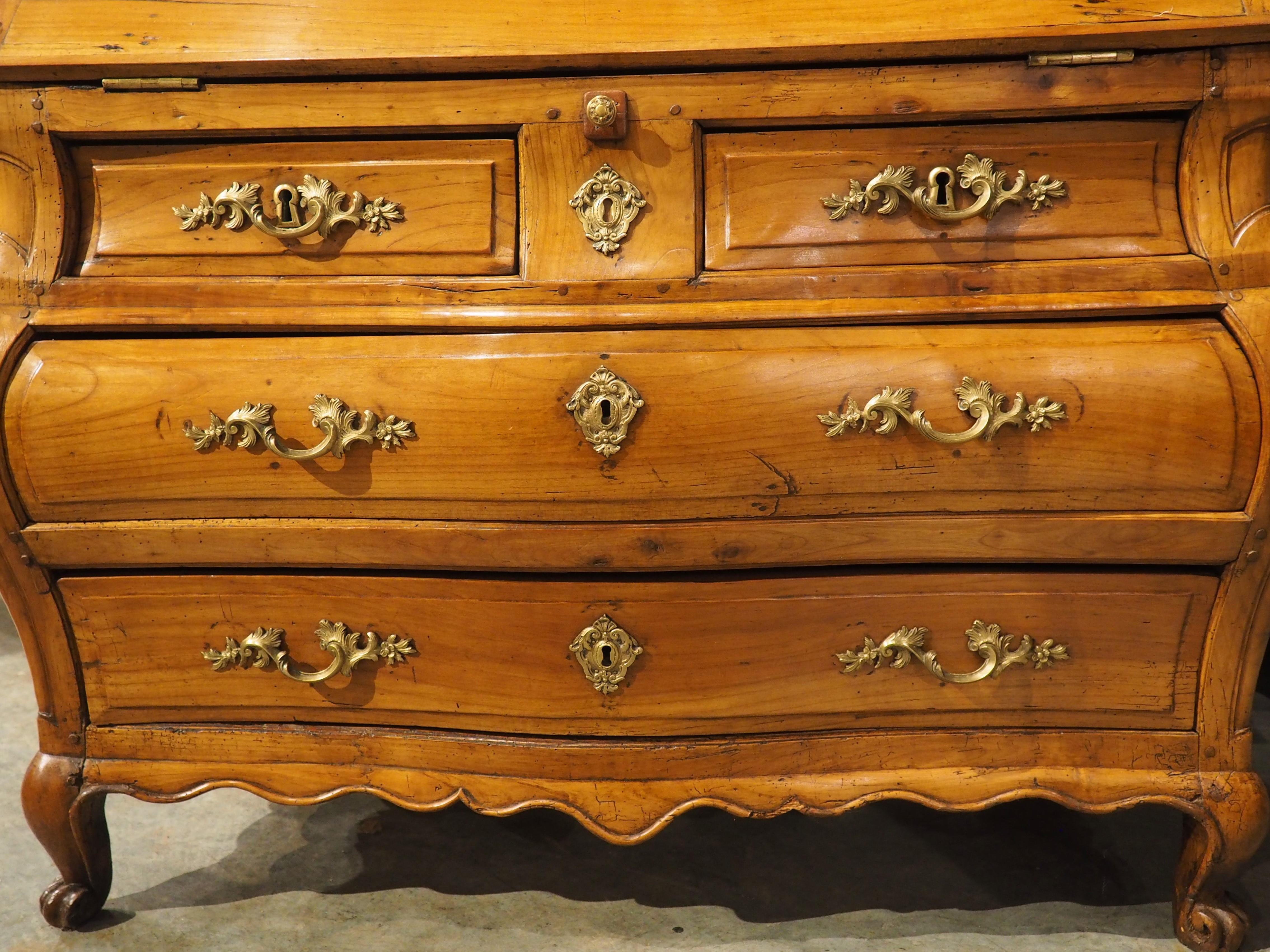 Hand-Carved 18th Century Carved Cherrywood Commode Scriban from Bordeaux, France For Sale