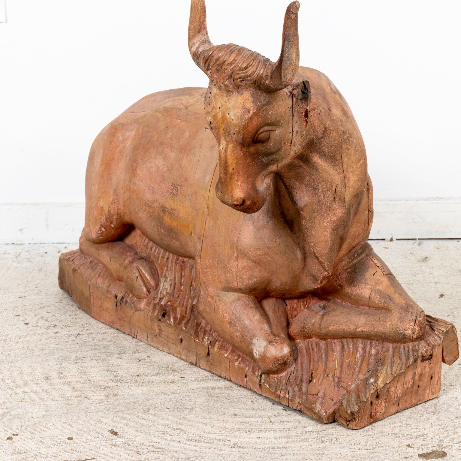 Neoclassical 18th Century Carved Figure of Seated Cow For Sale