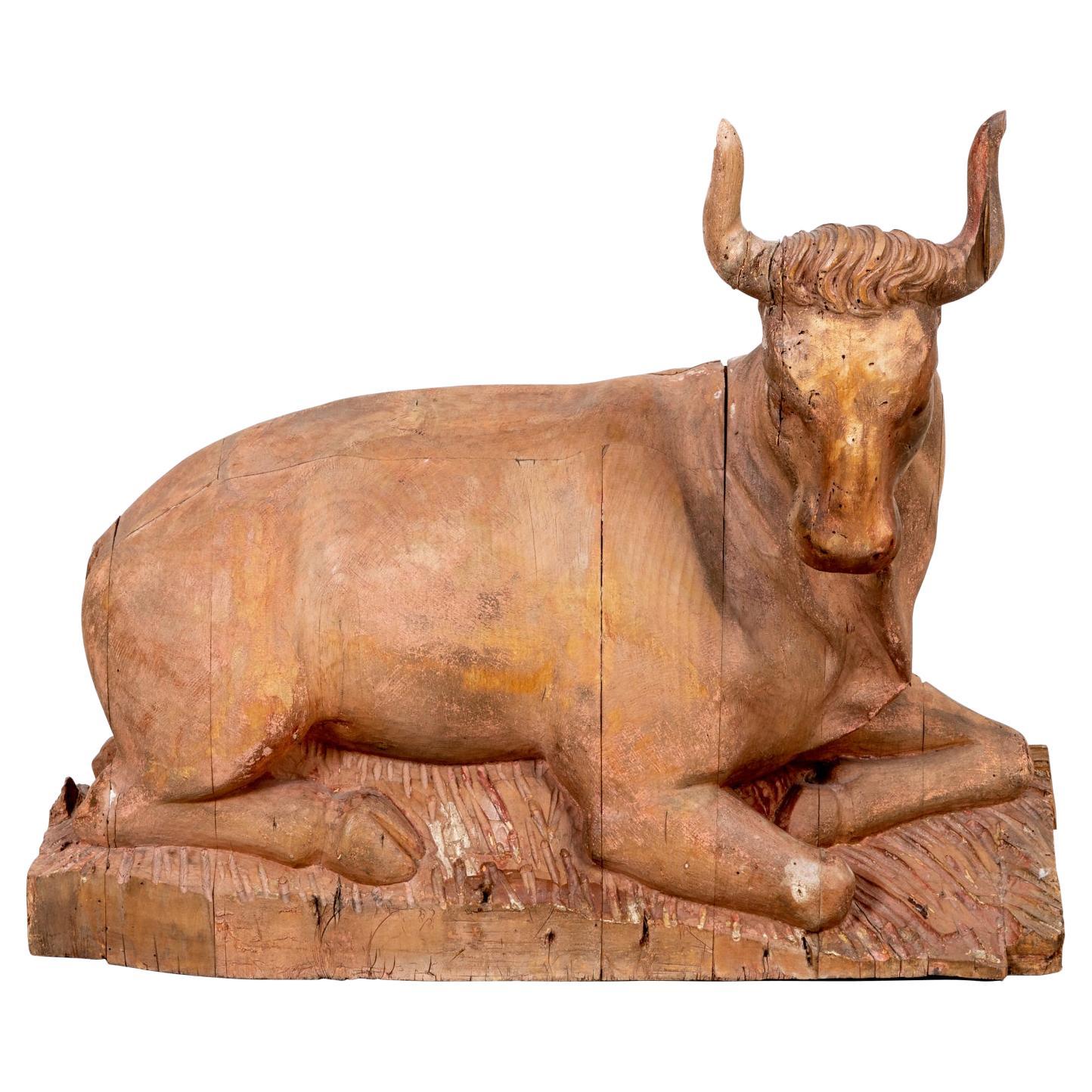 18th Century Carved Figure of Seated Cow For Sale
