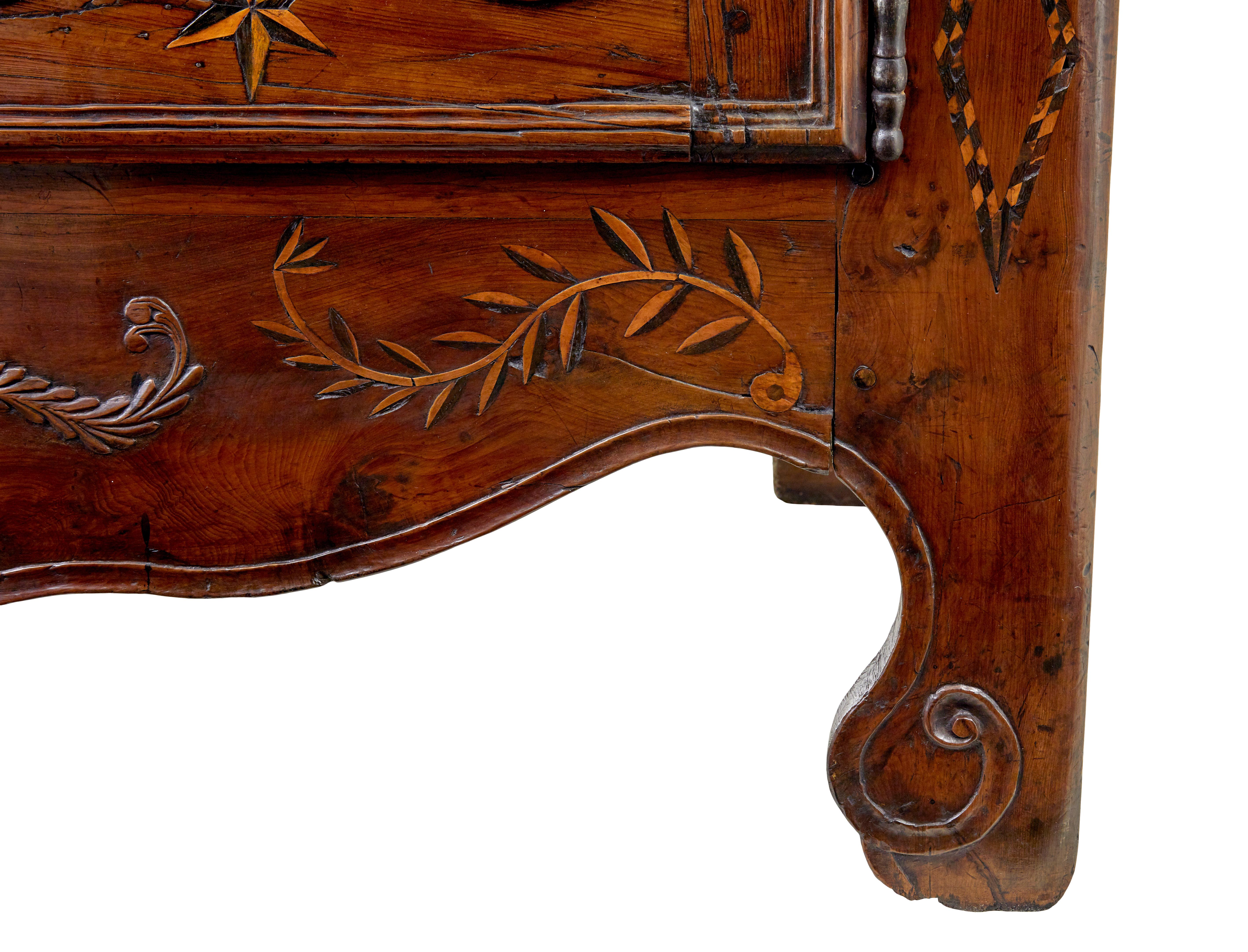 18th century carved French yew and chestnut armoire For Sale 1